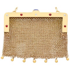 1910 Antique Sapphire, Ruby, and Diamond Yellow Gold Mesh Purse