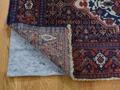 1910 Antique Senneh Pure Wool Hand Knotted Rug Navy Fish Design
