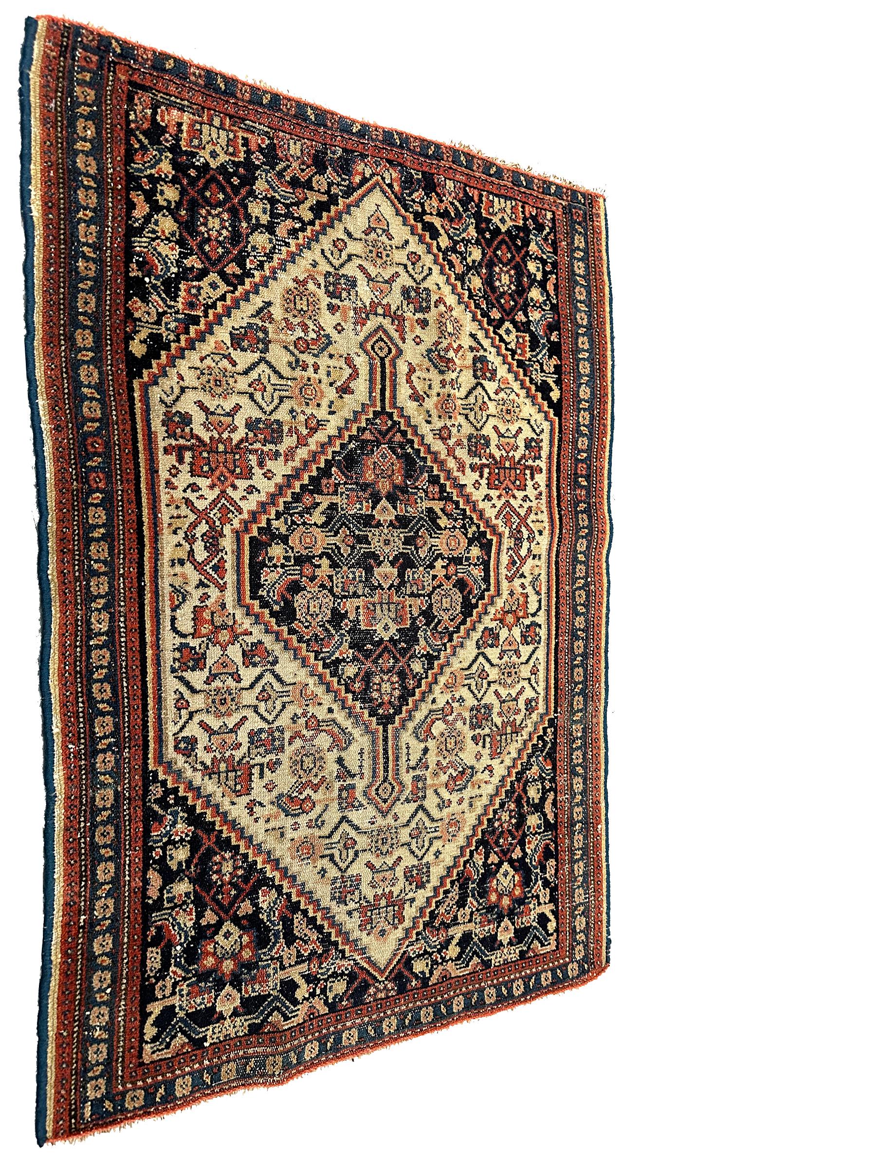 Persian 1910 Antique Senneh Rug Handmade Geometric 2x3 61cm x 92cm For Sale