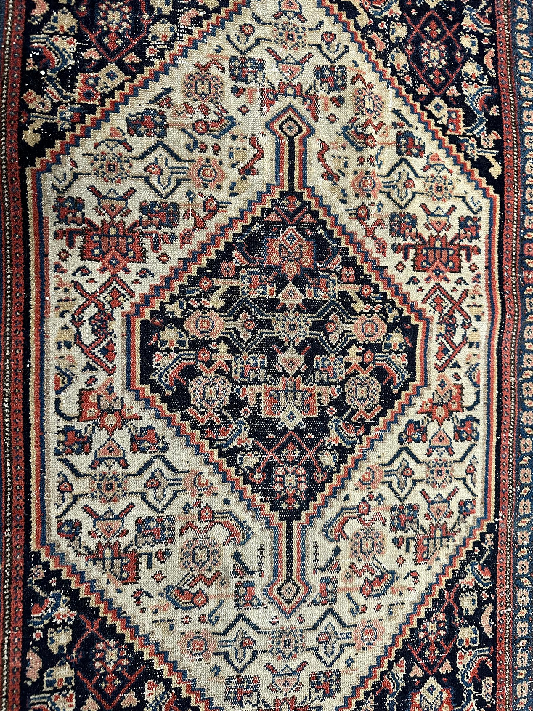 Hand-Knotted 1910 Antique Senneh Rug Handmade Geometric 2x3 61cm x 92cm For Sale