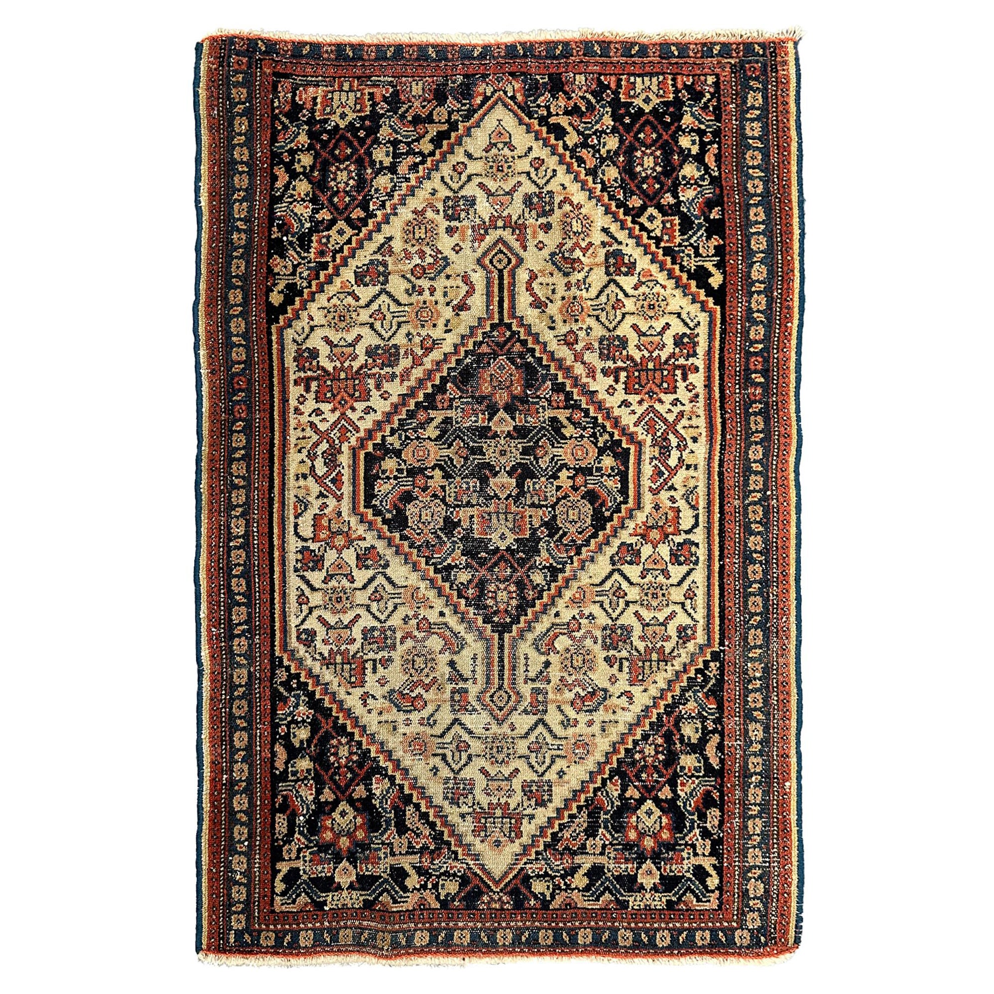 1910 Tappeto Senneh antico fatto a mano geometrico 2x3 61cm x 92cm in vendita