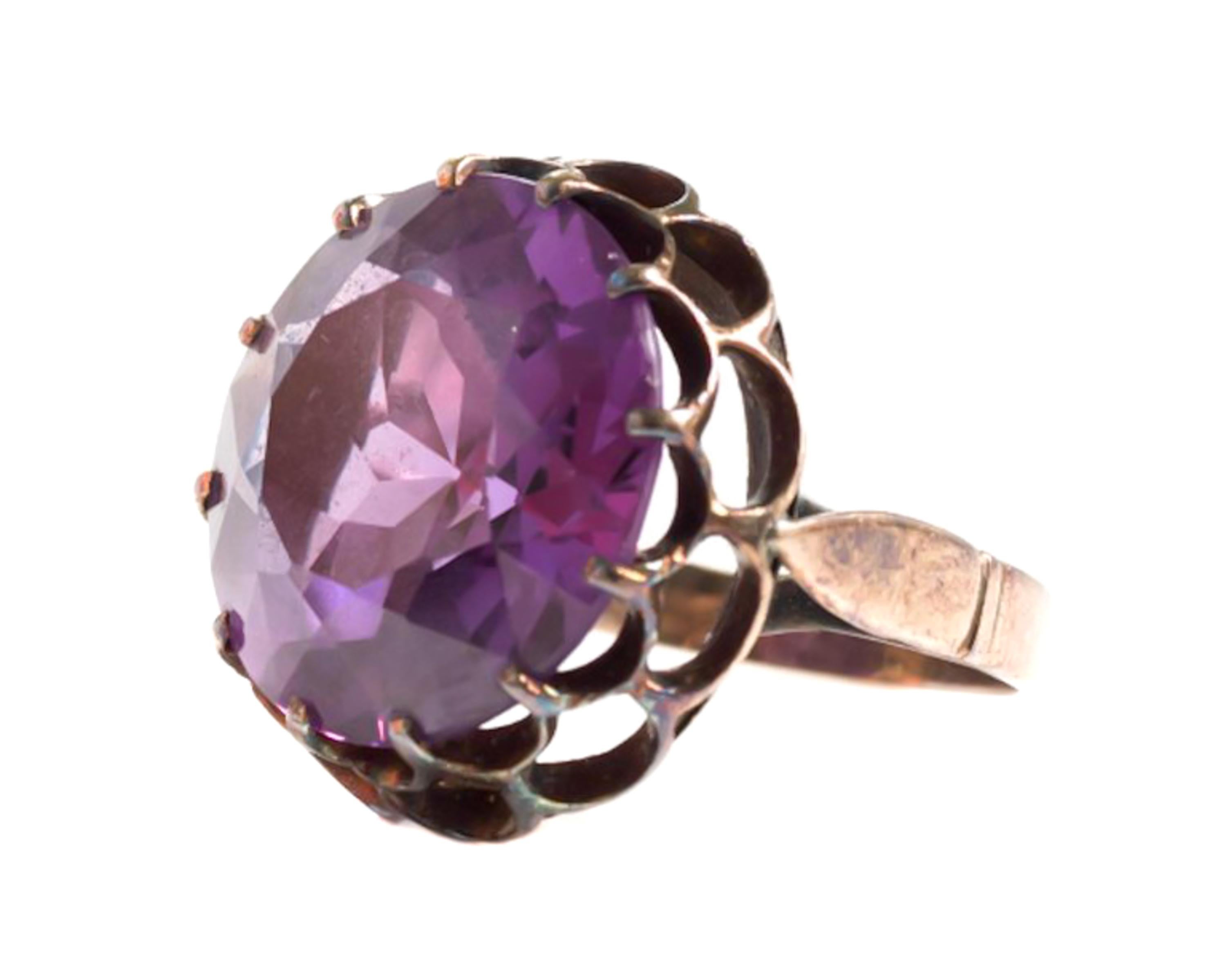 Antique 1910 Art Nouveau Purple Topaz Cocktail Ring - 14 Karat Yellow Gold, Mystic Topaz

Features:
10 Carat Purple Topaz
Indigo, blue and purple color play common to Mystic Topaz
12 prong high mount setting
Open weblike gallery
Handmade in 1910 -