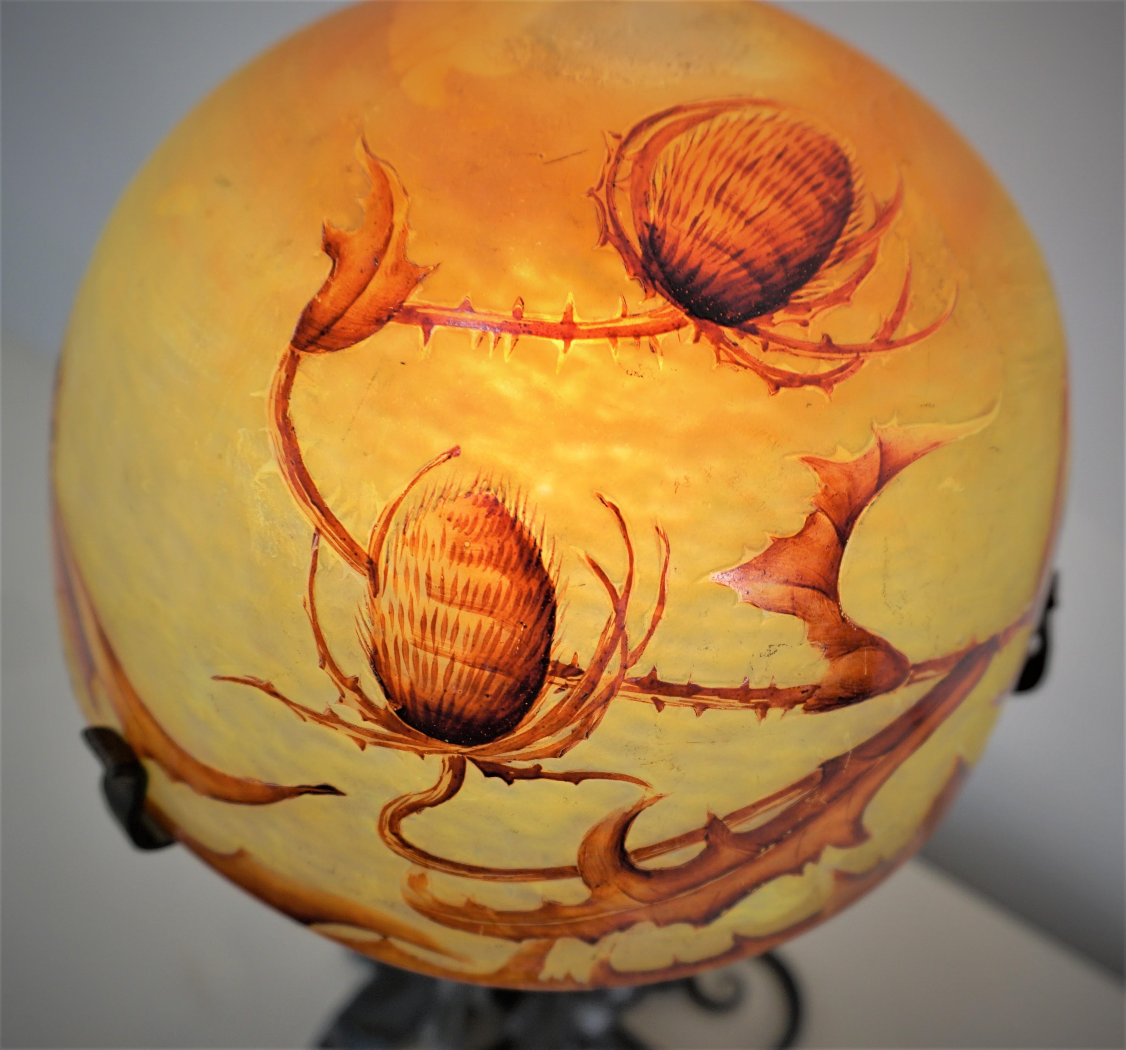 1910 Art Nouveau Cameo Glass Handmade Iron Base Table Lamp 4