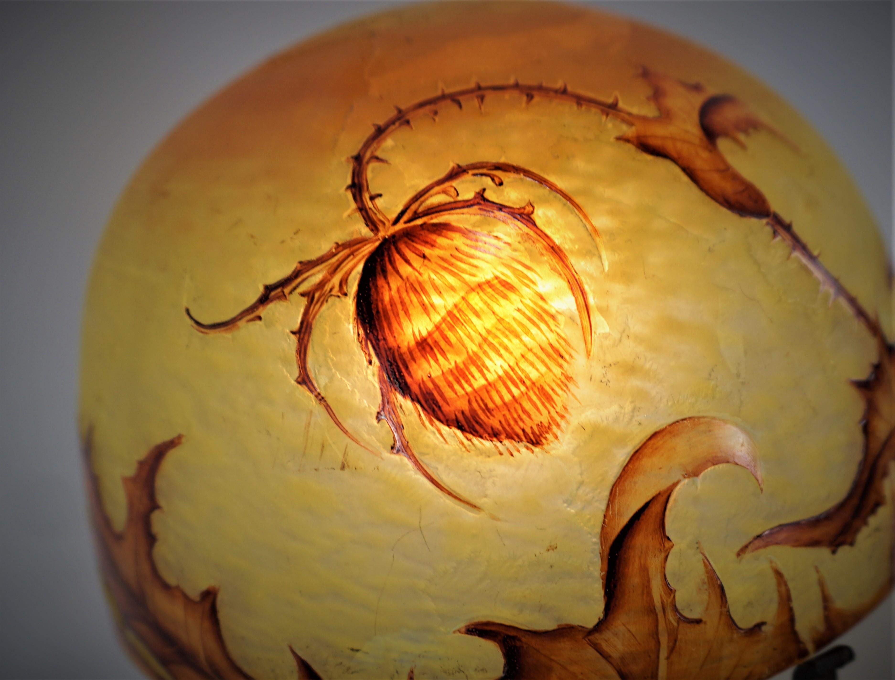 1910 Art Nouveau Cameo Glass Handmade Iron Base Table Lamp 1