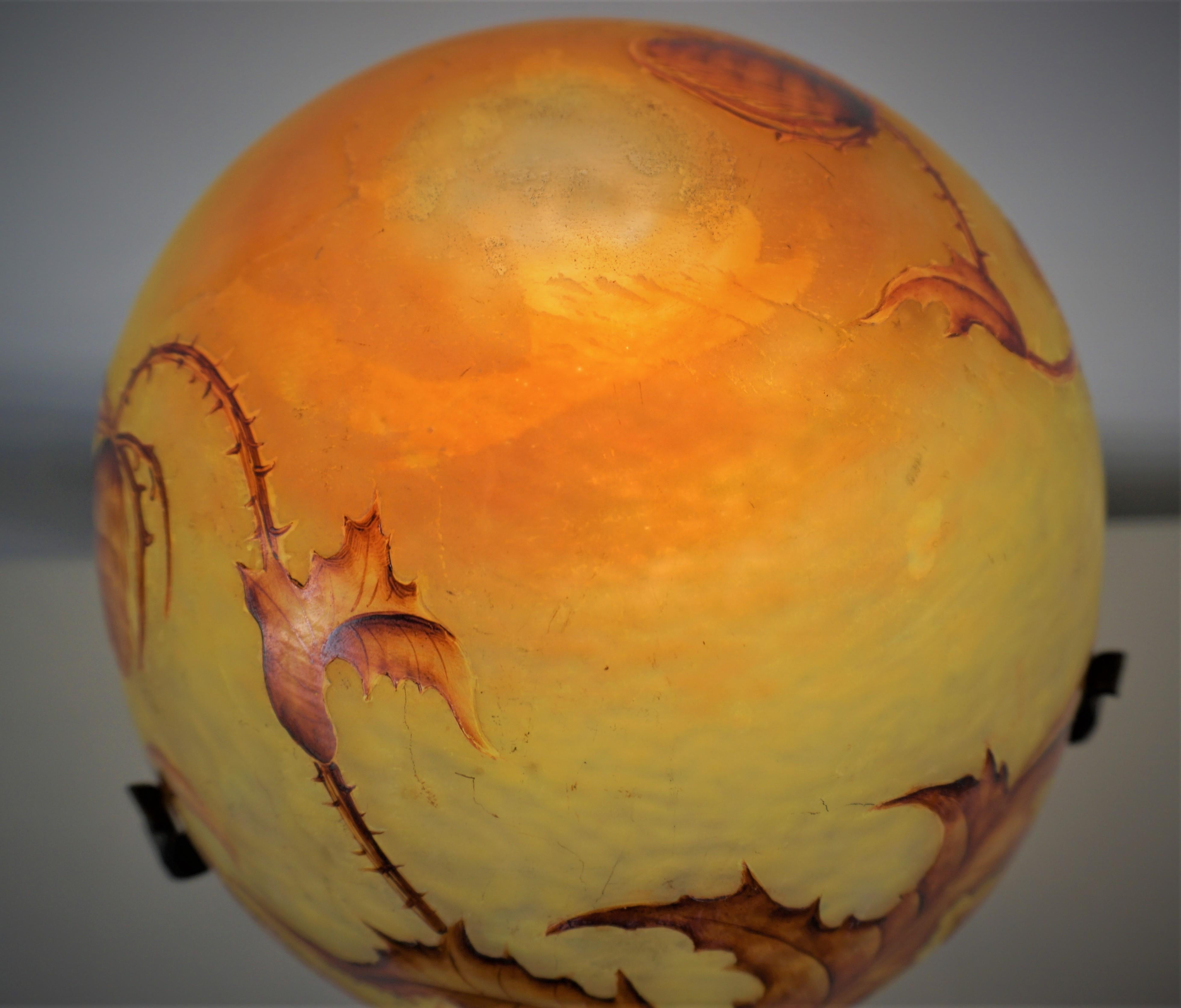 1910 Art Nouveau Cameo Glass Handmade Iron Base Table Lamp 3