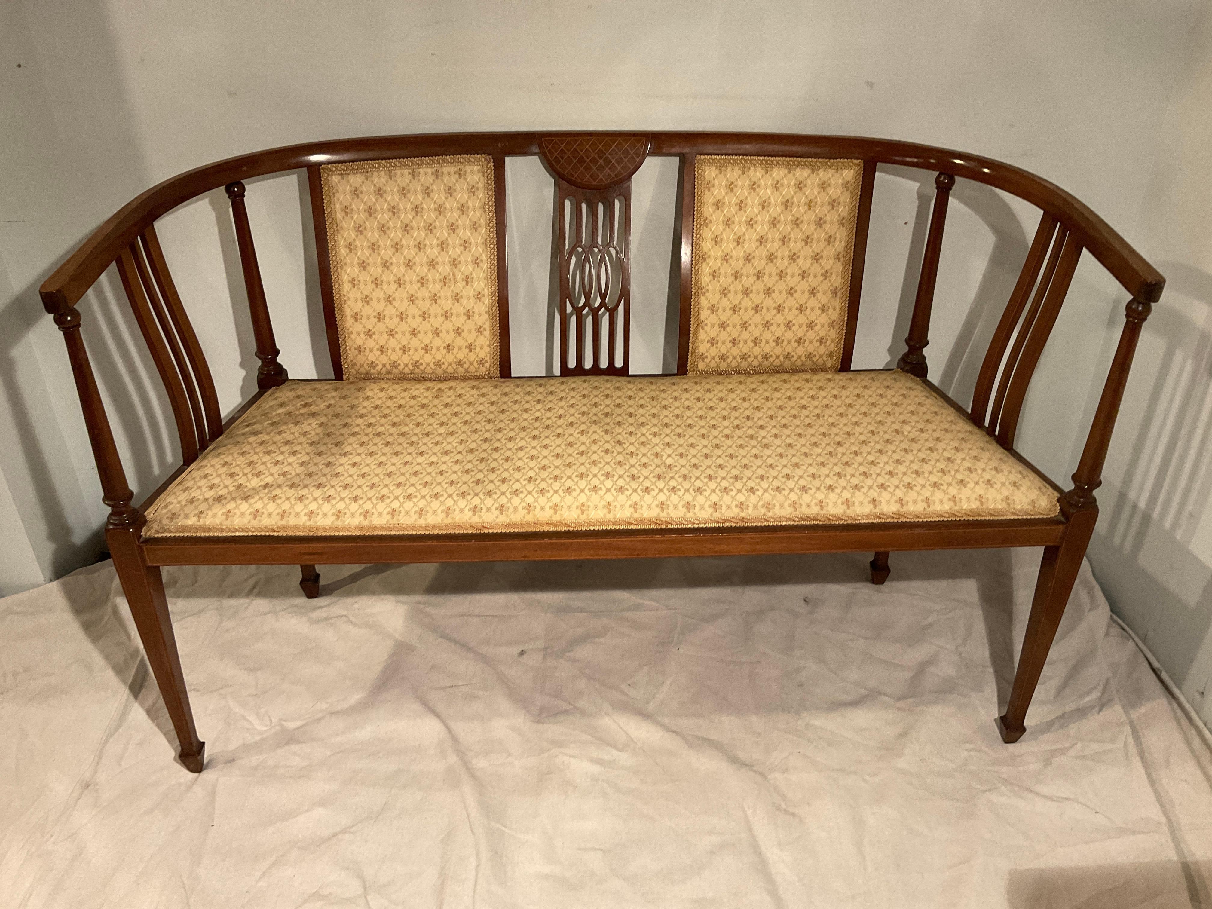 1910 Art Nouveau  inlay settee. Some marks in the finish.