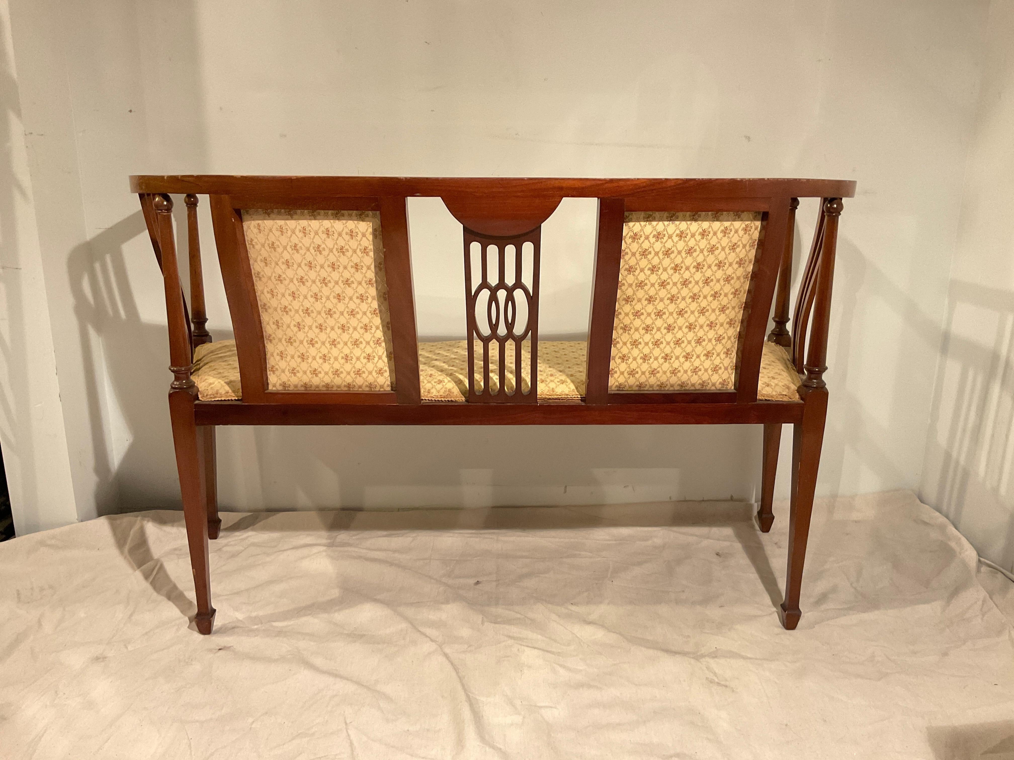 Wood 1910 Art Nouveau Inlaid Settee For Sale