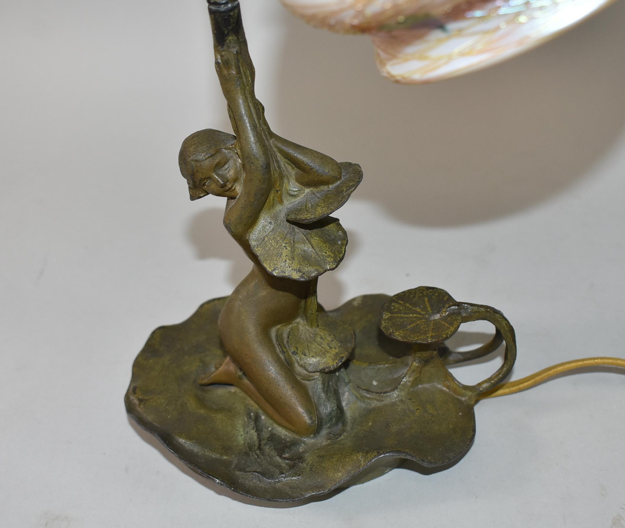 Cast 1910 Art Nouveau P. Rigual Lily Pad Motif Boudoir Lamp, 13