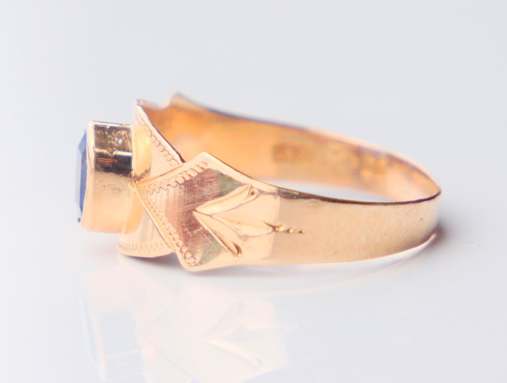 1910 Jugendstil Ring natürlich 0.35ct Blauer Saphir massiv 18K Gold ØUS4.75/ 1.2gr im Angebot 8