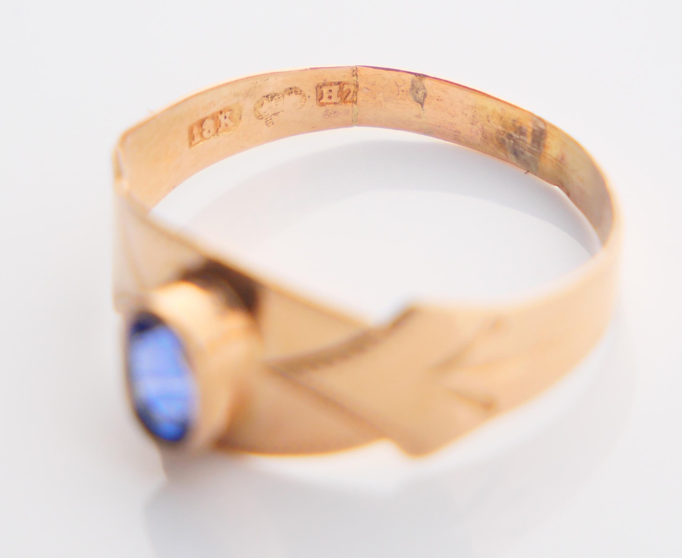 1910 Jugendstil Ring natürlich 0.35ct Blauer Saphir massiv 18K Gold ØUS4.75/ 1.2gr im Angebot 10