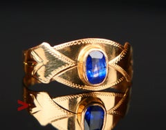 Anello Art Nouveau del 1910 con zaffiro blu naturale da 0,35 carati in oro massiccio 18 carati ØUS4,75/ 1,2gr