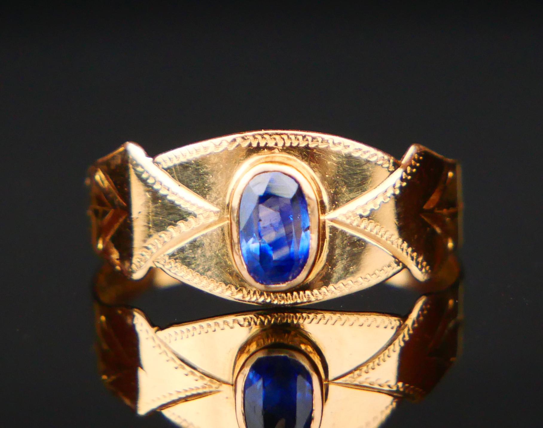 1910 Jugendstil Ring natürlich 0.35ct Blauer Saphir massiv 18K Gold ØUS4.75/ 1.2gr (Art nouveau) im Angebot