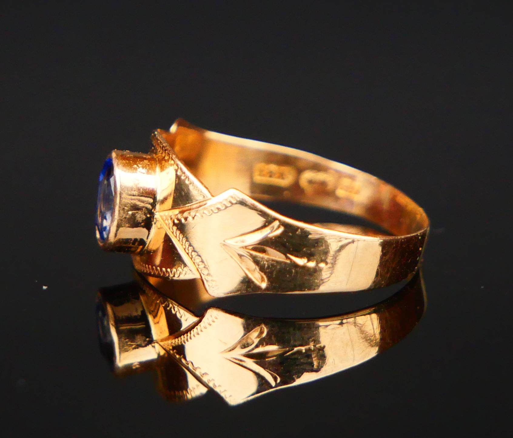 1910 Jugendstil Ring natürlich 0.35ct Blauer Saphir massiv 18K Gold ØUS4.75/ 1.2gr Damen im Angebot