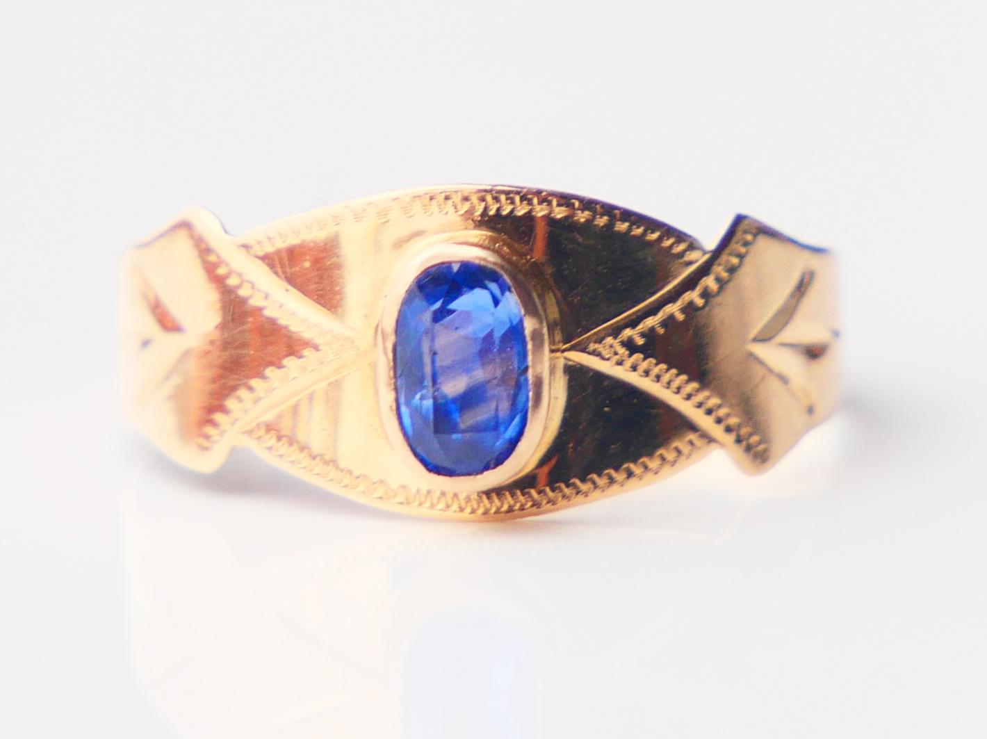 1910 Jugendstil Ring natürlich 0.35ct Blauer Saphir massiv 18K Gold ØUS4.75/ 1.2gr im Angebot 5