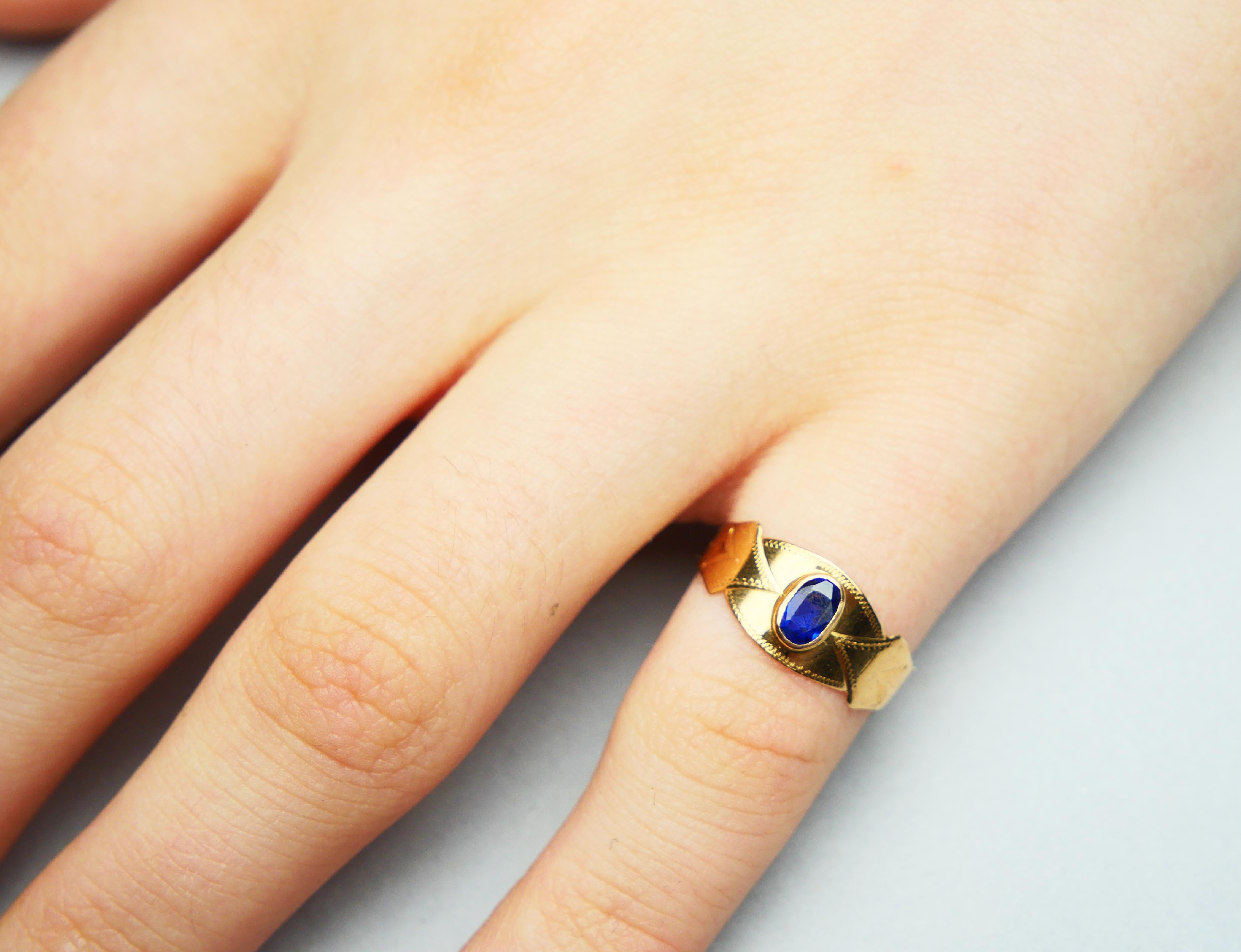 1910 Jugendstil Ring natürlich 0.35ct Blauer Saphir massiv 18K Gold ØUS4.75/ 1.2gr im Angebot 2