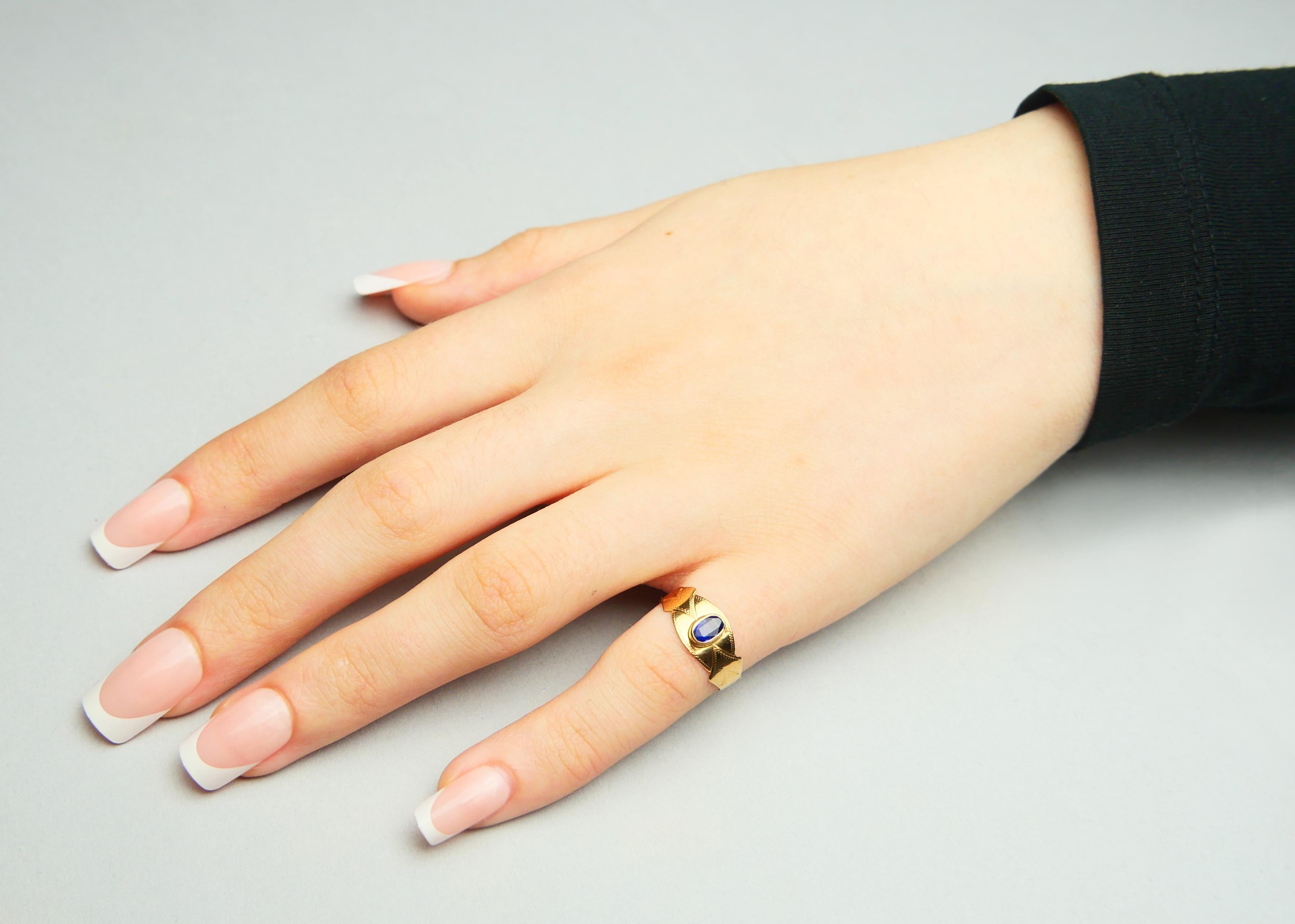 1910 Jugendstil Ring natürlich 0.35ct Blauer Saphir massiv 18K Gold ØUS4.75/ 1.2gr im Angebot 3