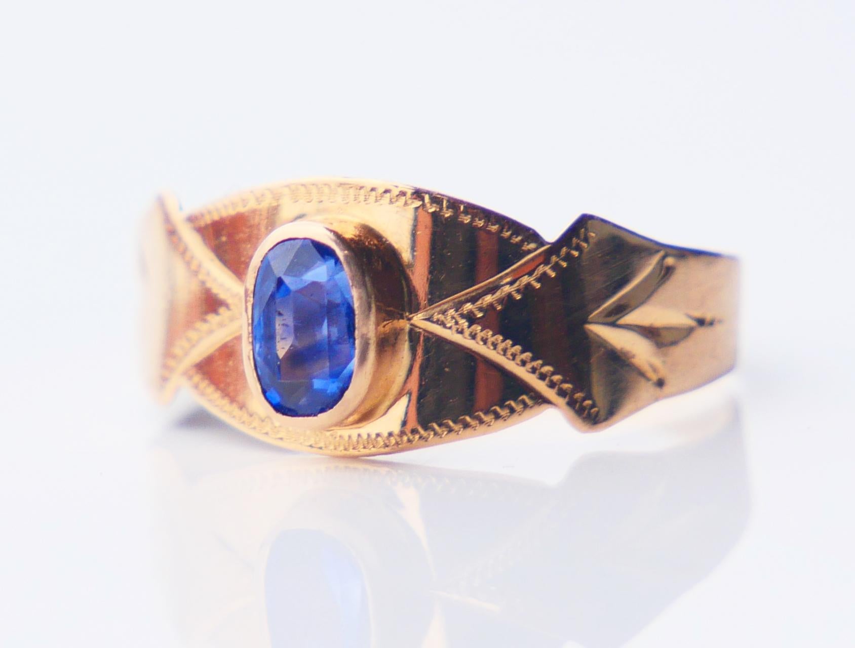 1910 Jugendstil Ring natürlich 0.35ct Blauer Saphir massiv 18K Gold ØUS4.75/ 1.2gr im Angebot 7