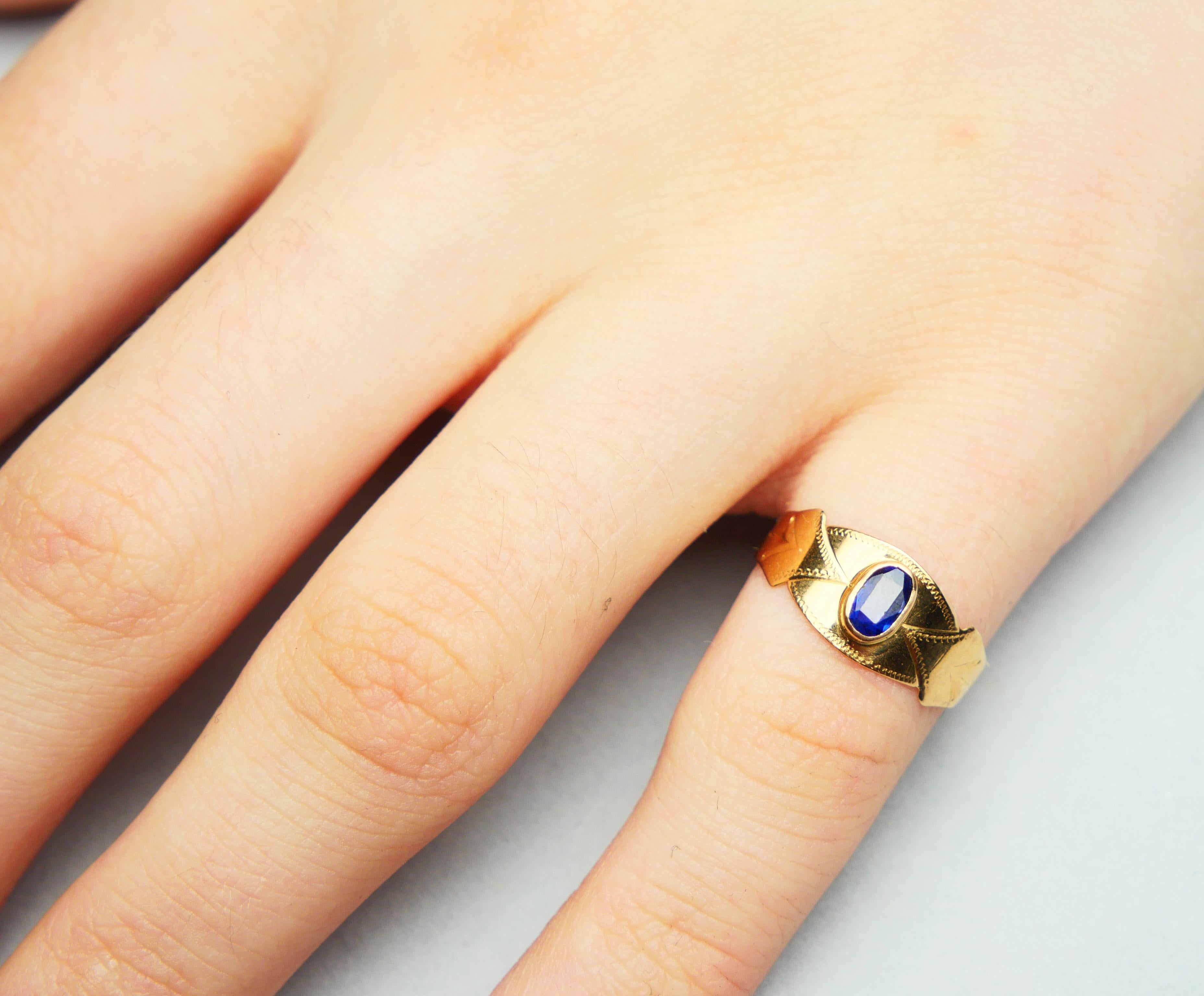 1910 Jugendstil Ring natürlich 0.35ct Blauer Saphir massiv 18K Gold ØUS4.75/ 1.2gr im Angebot 4