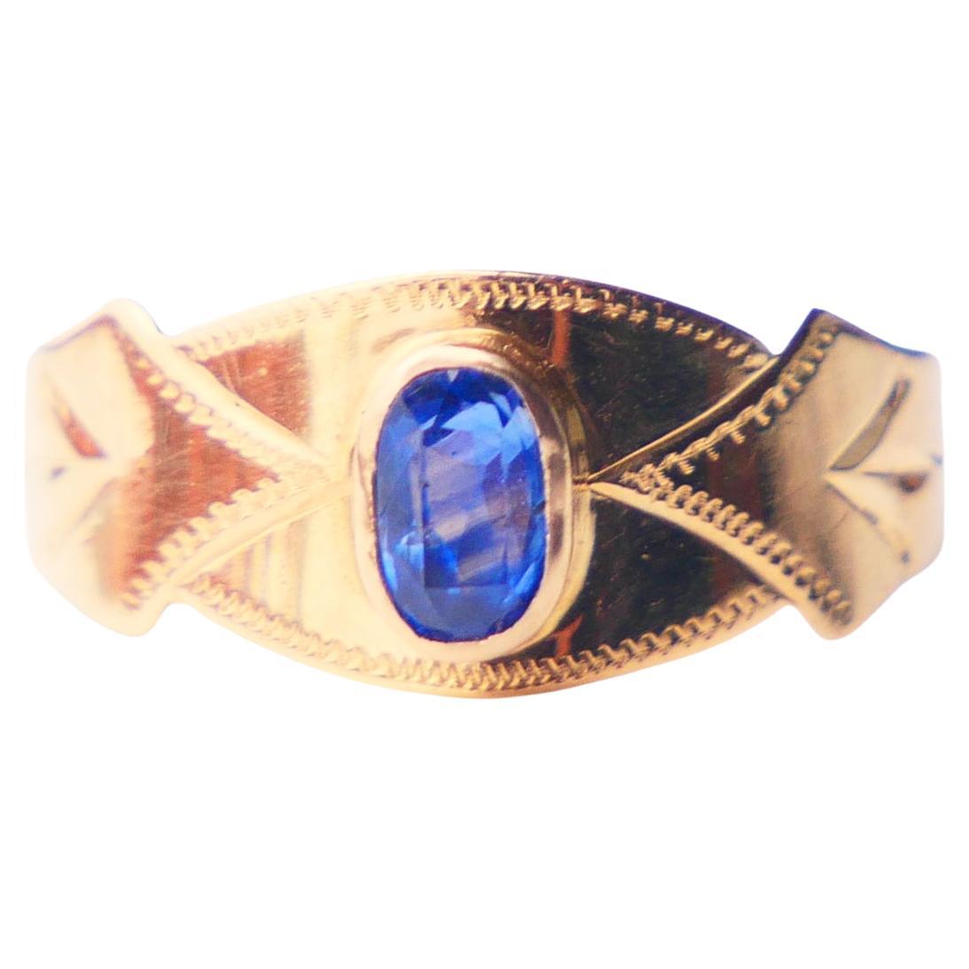 1910 Bague Art Nouveau naturelle 0.35ct Saphir Bleu massif Or 18K ØUS4.75/ 1.2gr