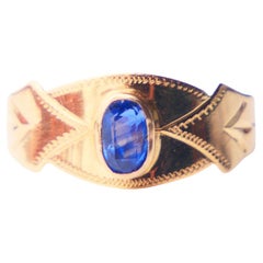 Anello Art Nouveau del 1910 con zaffiro blu naturale da 0,35 carati in oro massiccio 18 carati ØUS4,75/ 1,2gr