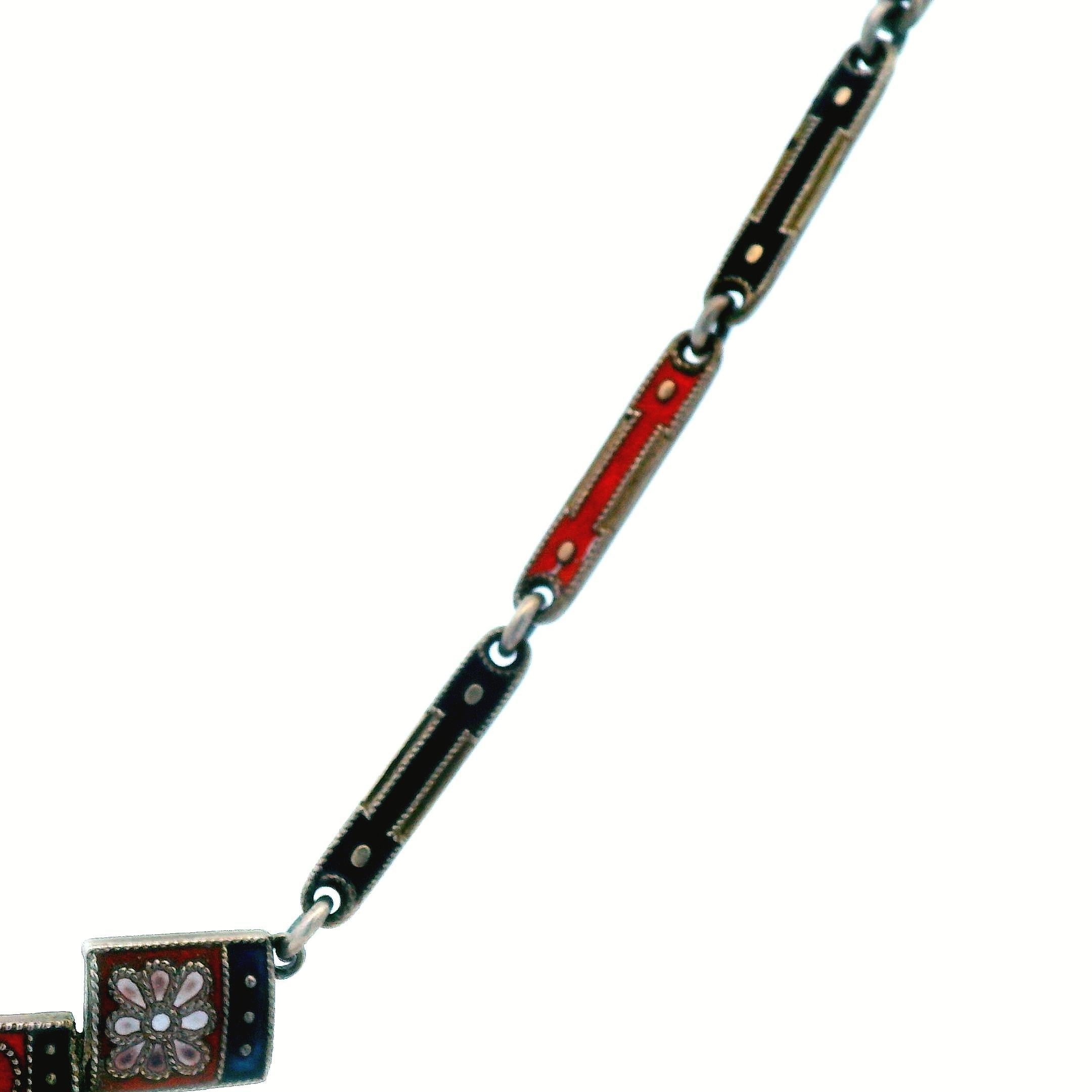 Collana SS Theodore Farner 1910 Art Noveau con smalto rosso, nero e bianco in vendita 6