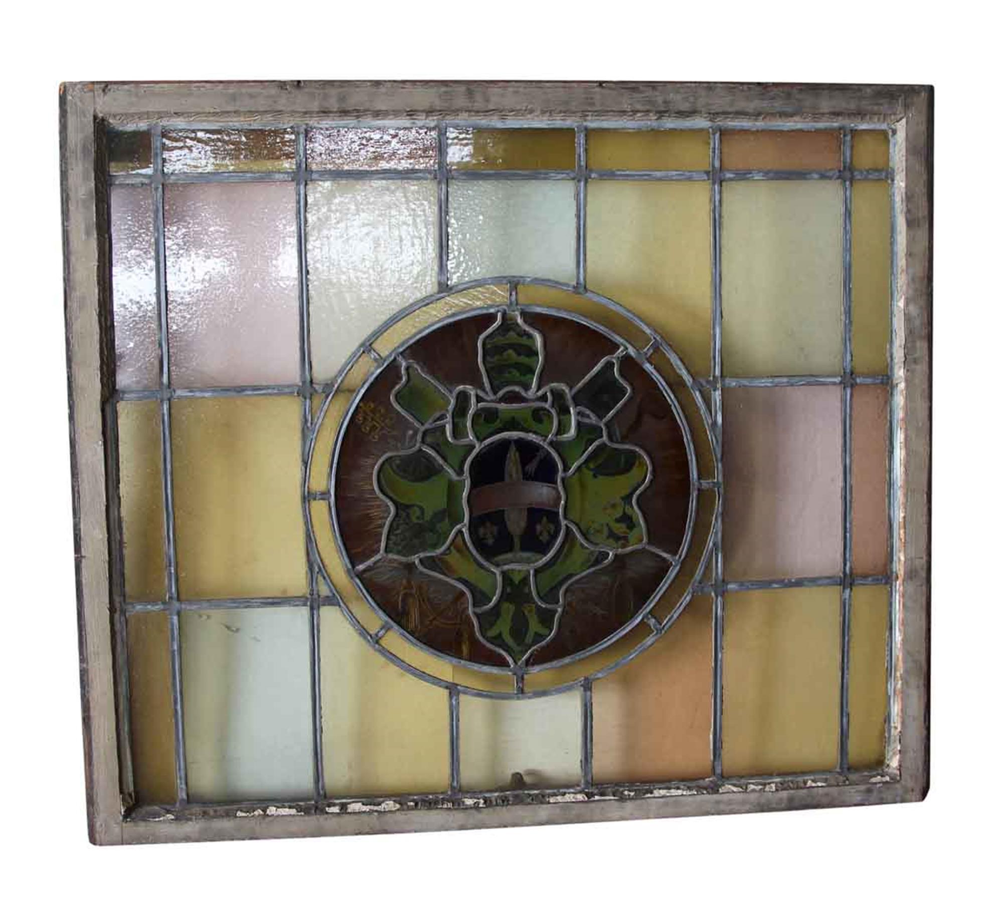 1910 Arts & Crafts Stained Leaded Glass Window with Ecclesiastical Motif In Good Condition In New York, NY