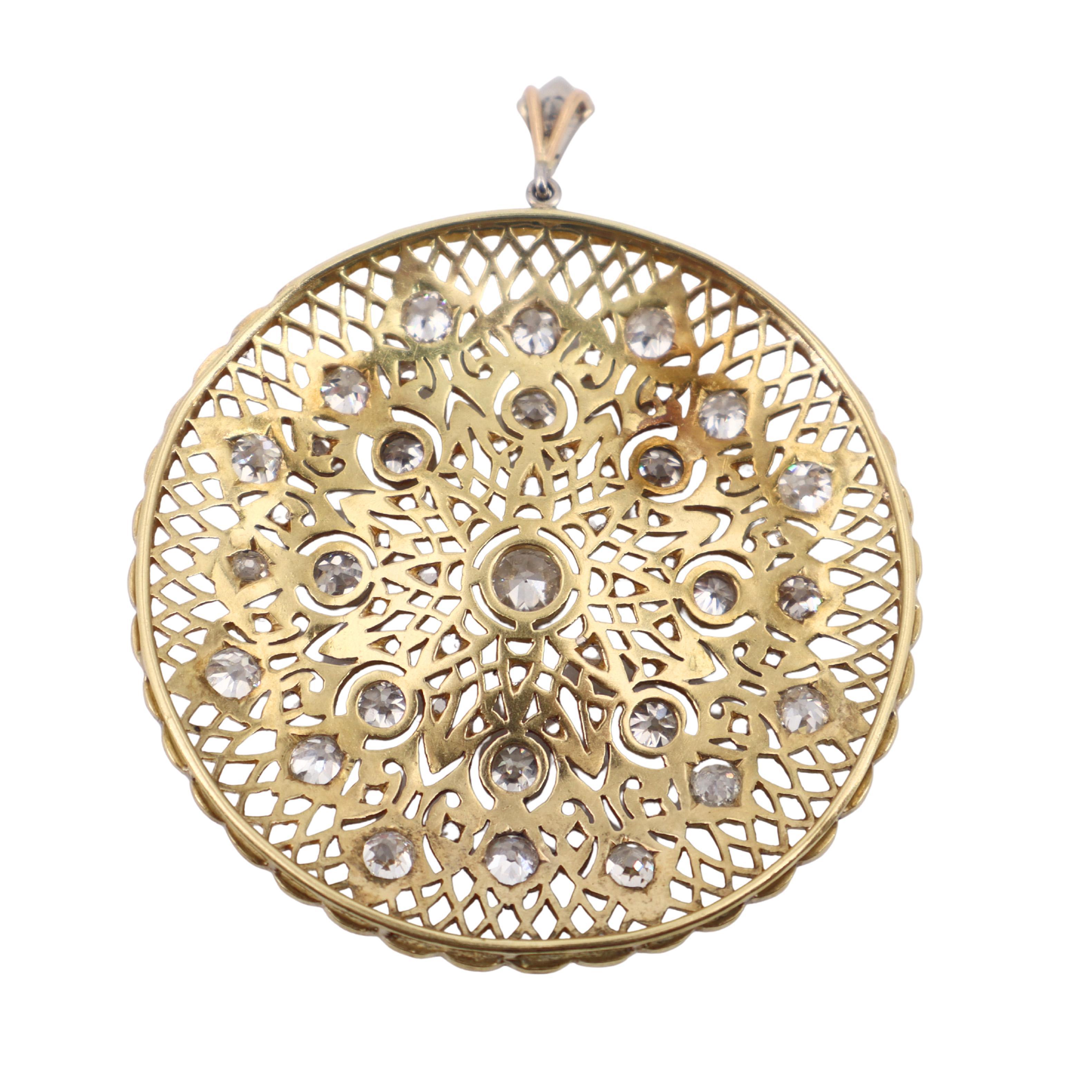 Old Mine Cut 1910 Belle Epoque filigree Pendant in 18kt & Platinum with 4.70 Cts in Diamonds For Sale