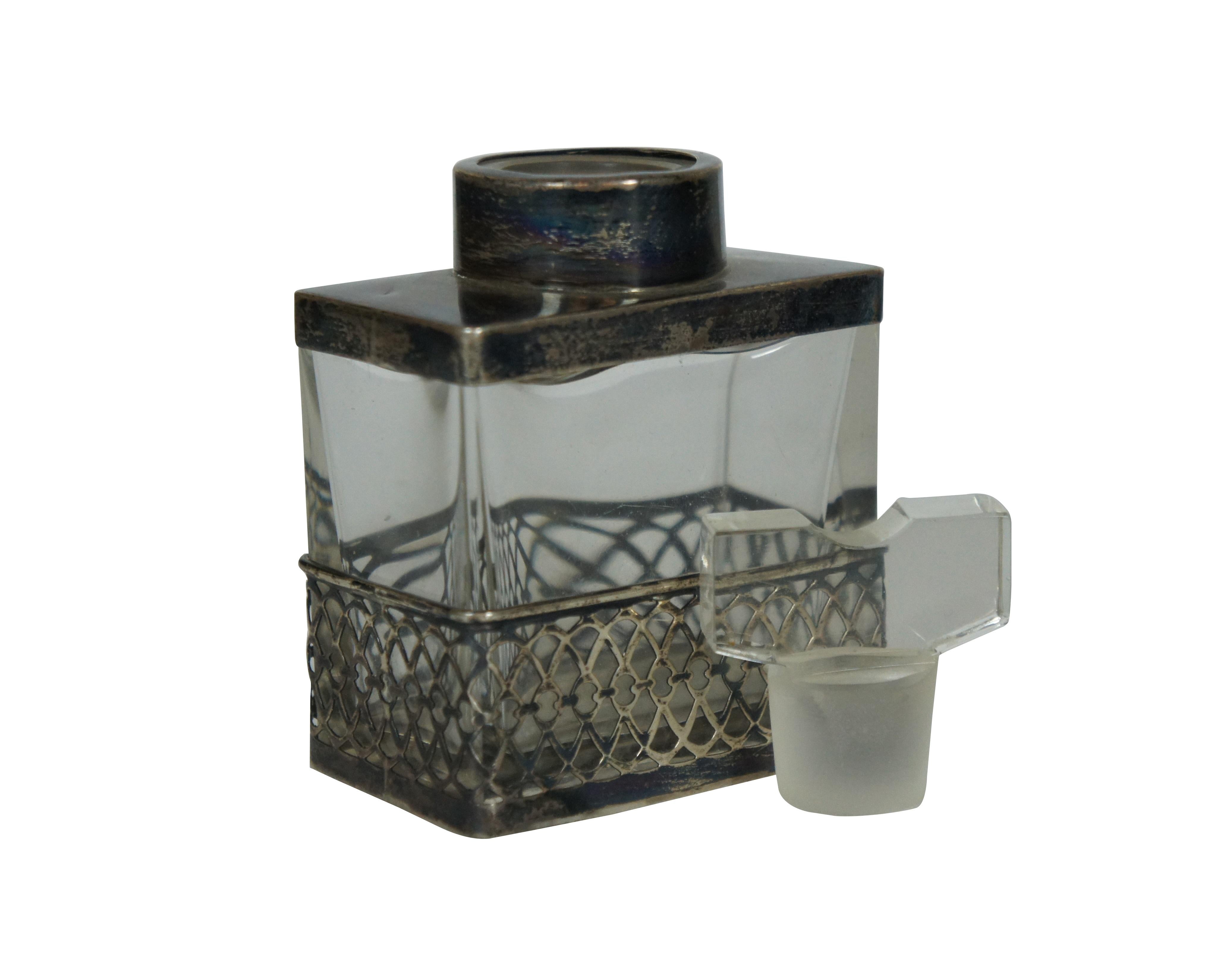 Edwardian 1910 Birmingham Williams Sterling Silver Overlay Crystal Perfume Bottle Inkwell