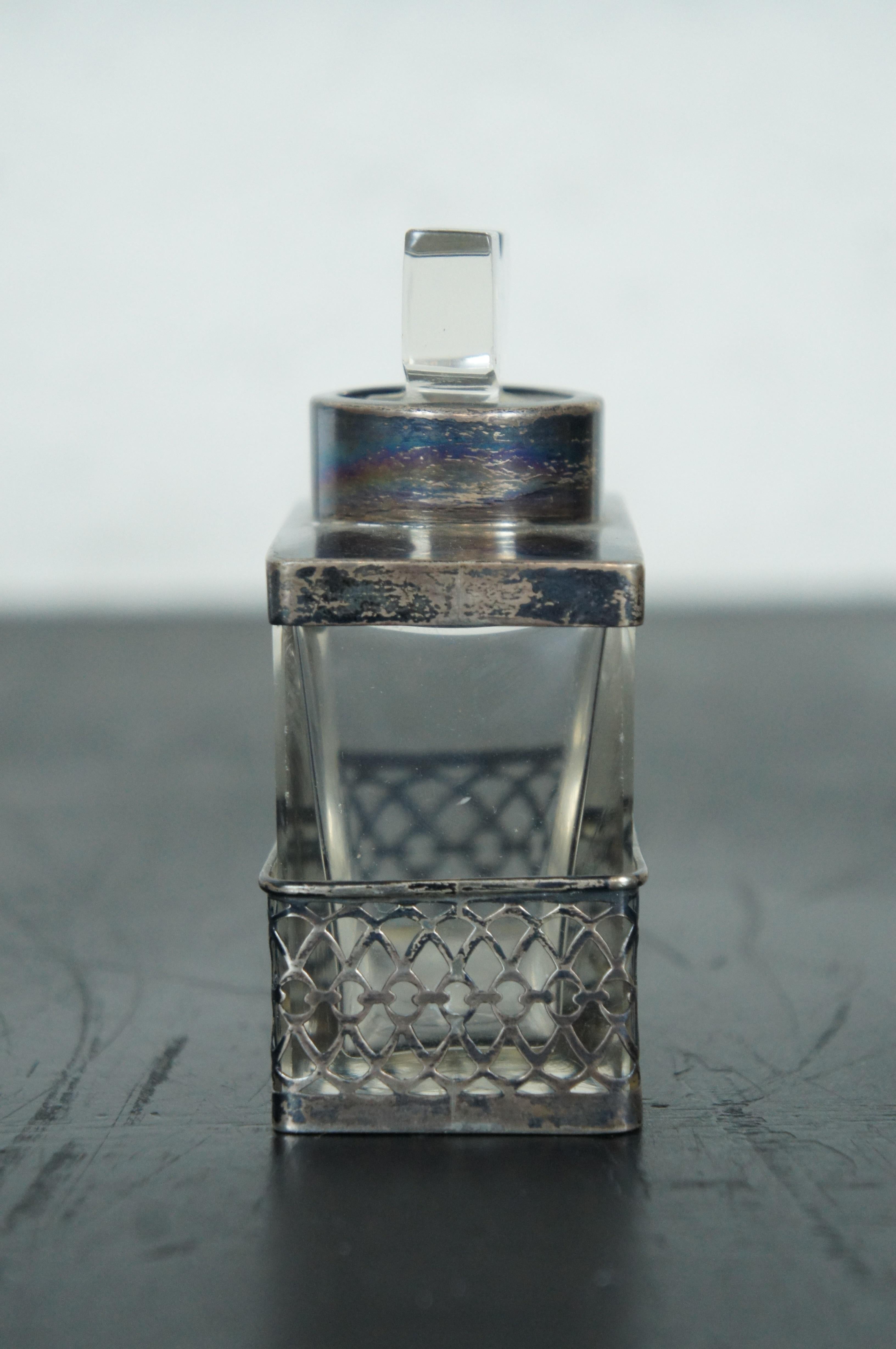 Early 20th Century 1910 Birmingham Williams Sterling Silver Overlay Crystal Perfume Bottle Inkwell