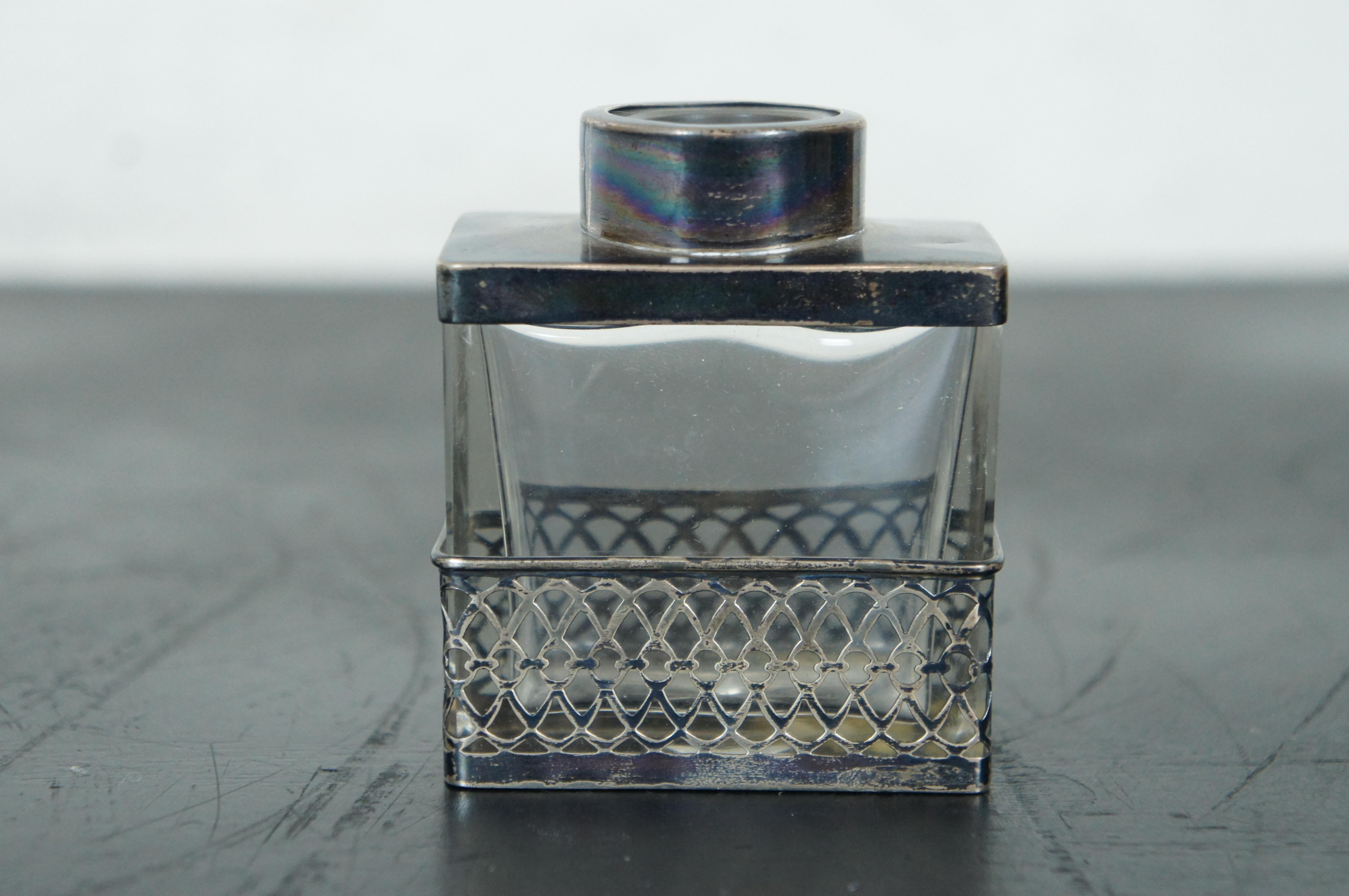 1910 Birmingham Williams Sterling Silver Overlay Crystal Perfume Bottle Inkwell 1