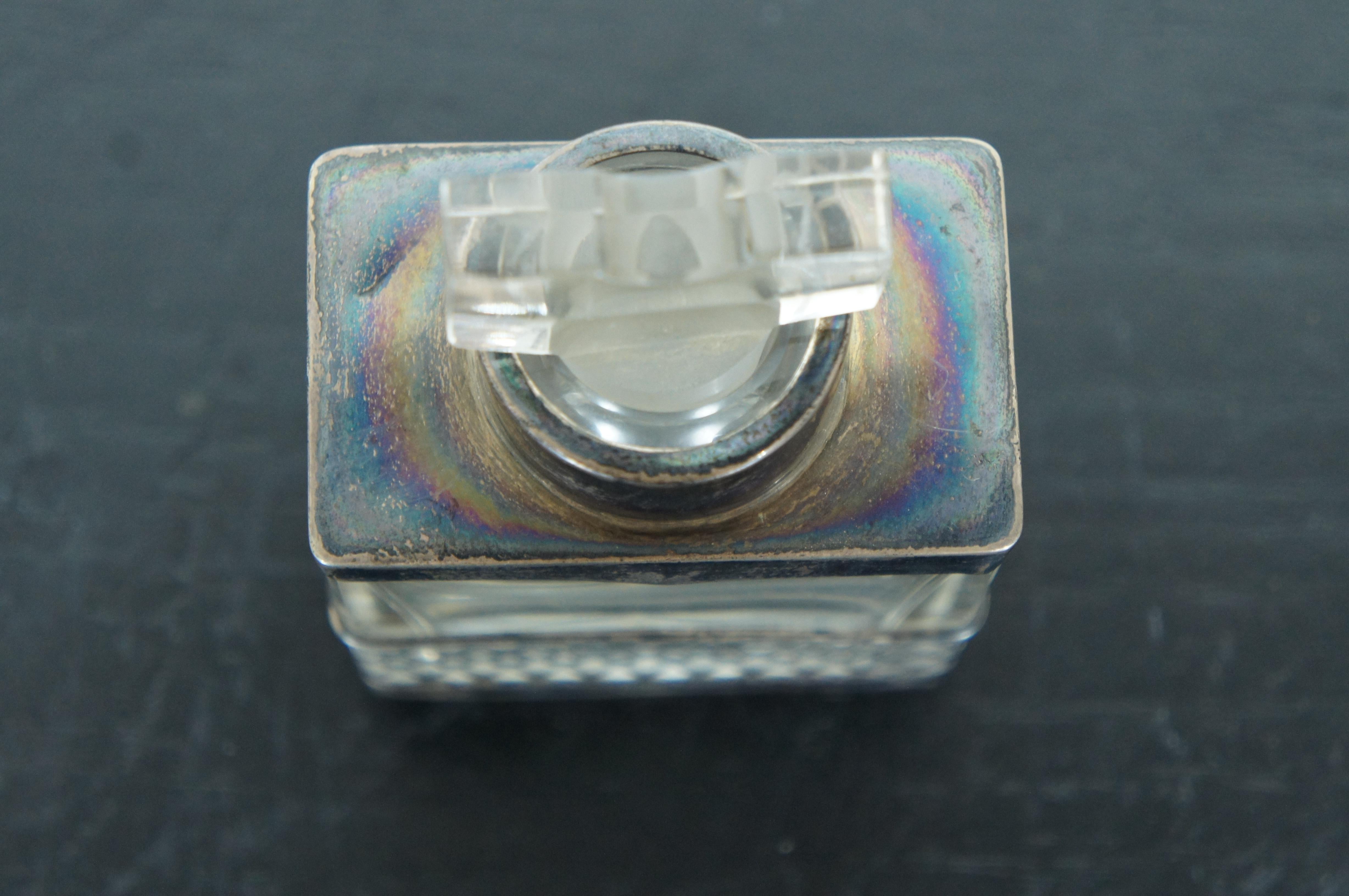1910 Birmingham Williams Sterling Silver Overlay Crystal Perfume Bottle Inkwell 2