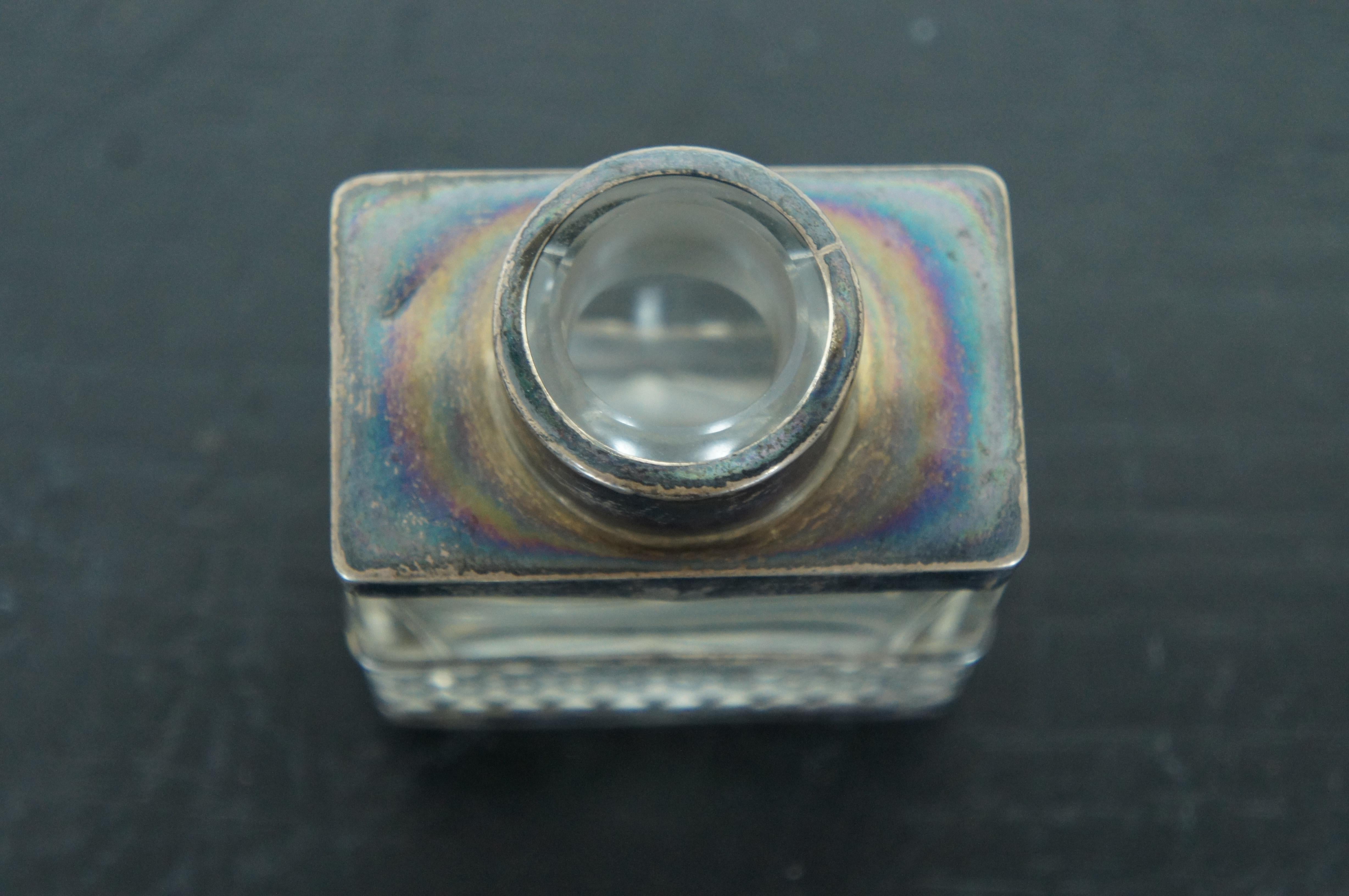 1910 Birmingham Williams Sterling Silver Overlay Crystal Perfume Bottle Inkwell 3
