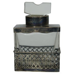 1910 Birmingham Williams Sterling Silver Overlay Crystal Perfume Bottle Inkwell