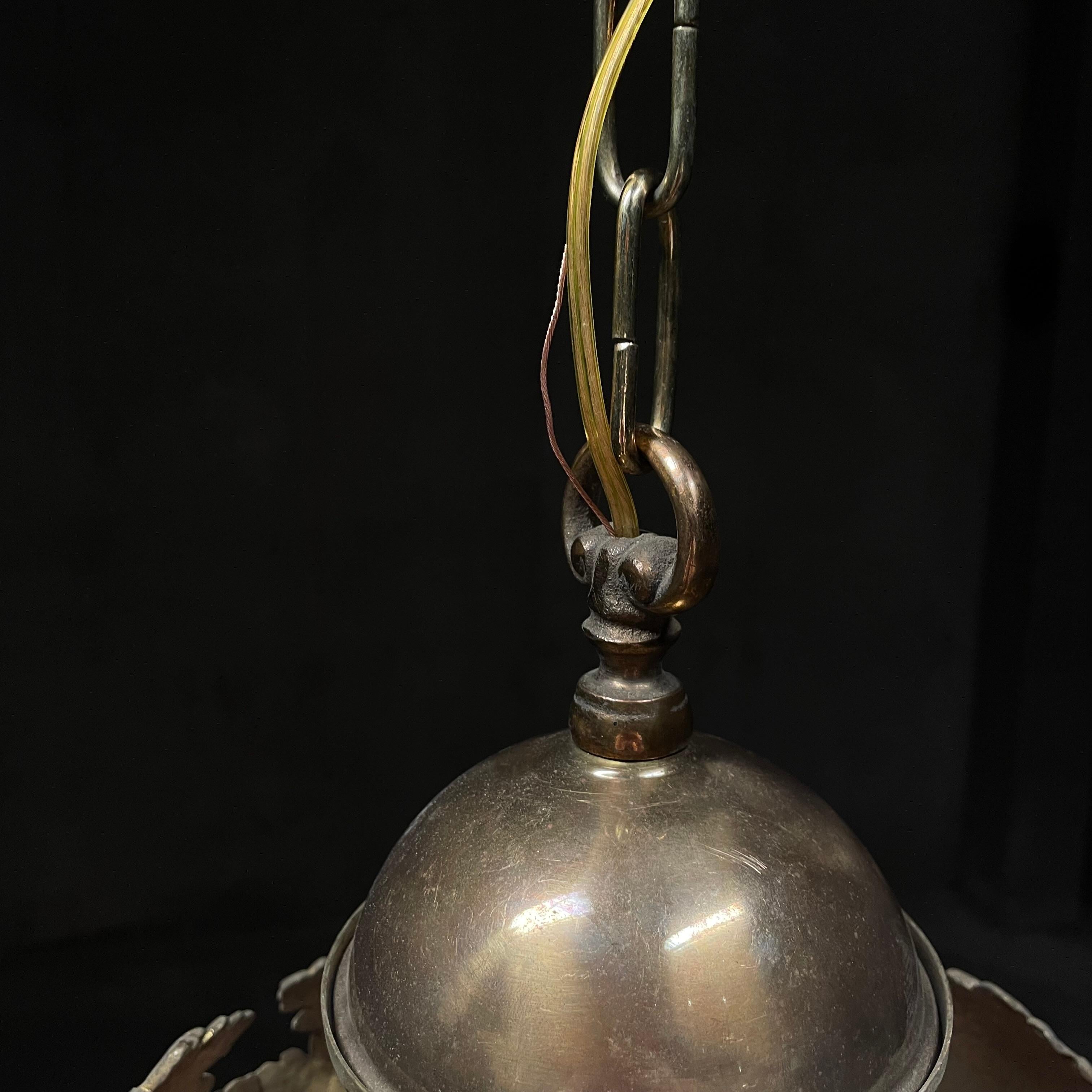 1910 bronze large milk glass neoclassical pendant light For Sale 2