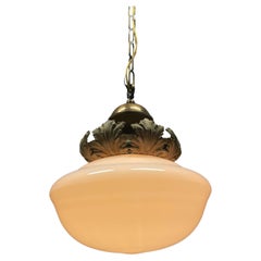 1910 bronze large milk glass neoclassical pendant light