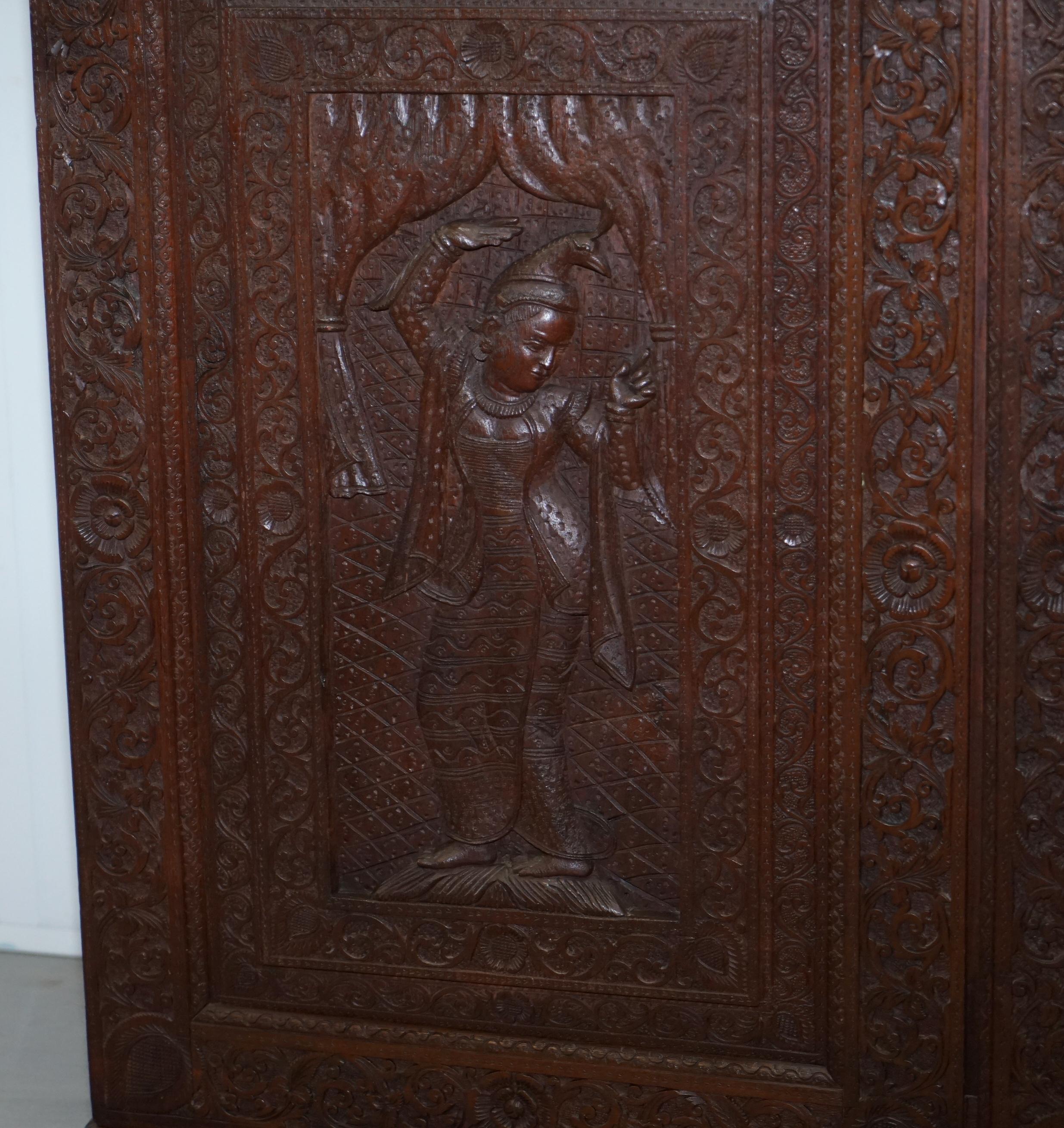 1910 Burmese Anglo Indian Hand Carved Wardrobe Armoire Cupboard Campaign Drawers 2