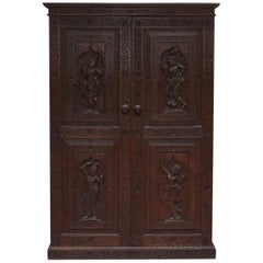 1910 Burmese Anglo Indian Hand Carved Wardrobe Armoire Cupboard Campaign Drawers