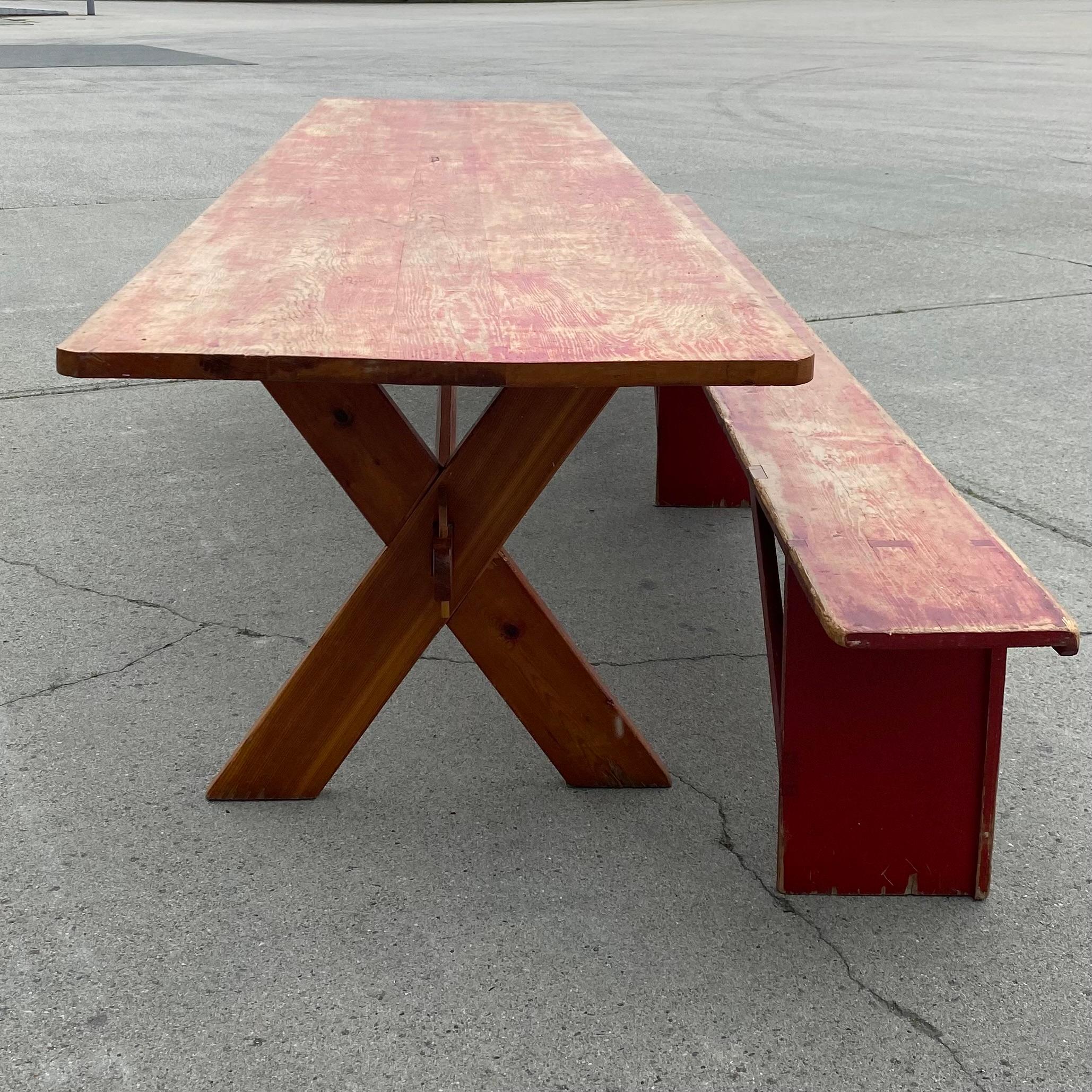 Early 20th Century 1910 Canadian Prairie 11 ft Sawbuck Pine Dining Farm table