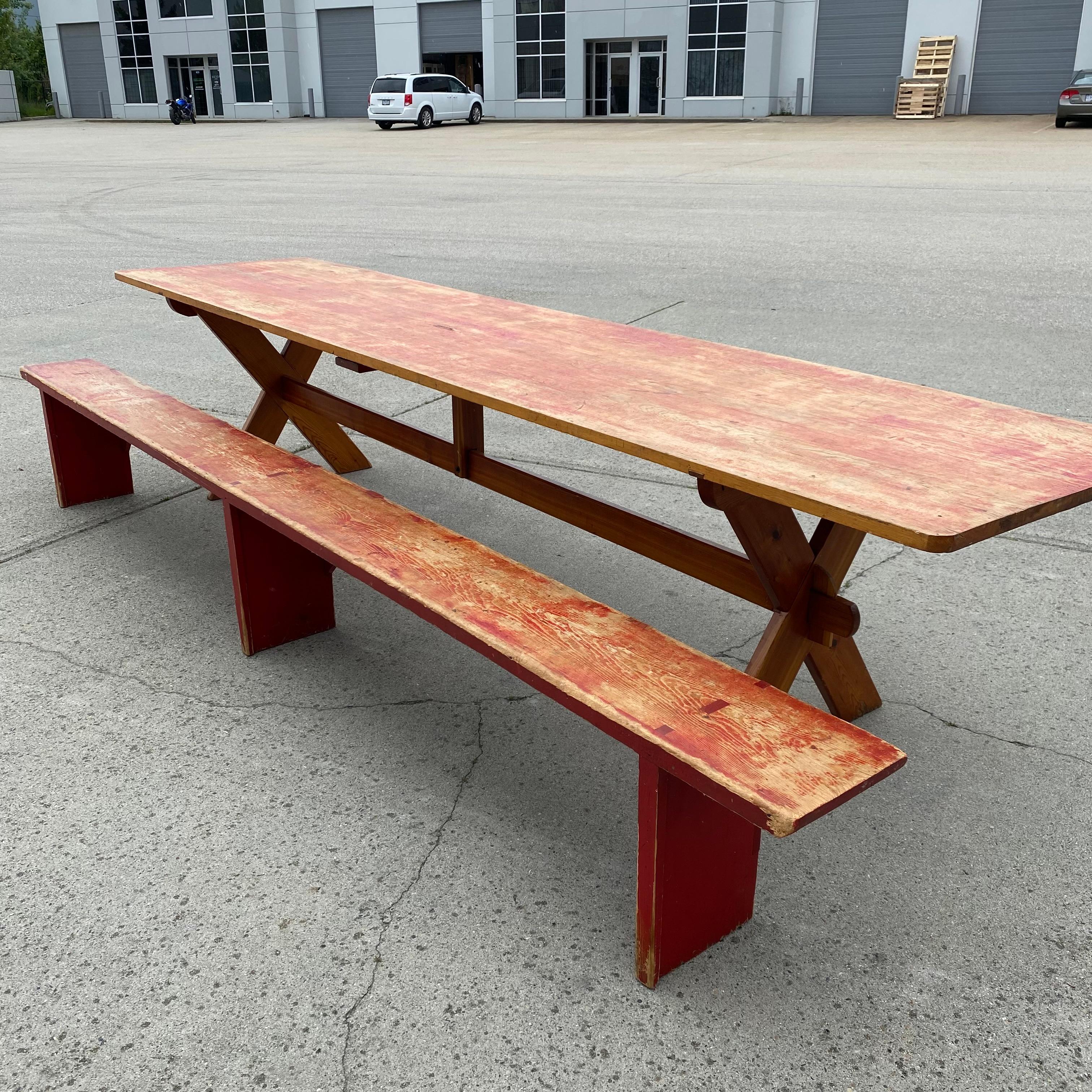 1910 Canadian Prairie 11 ft Sawbuck Pine Dining Farm table 2