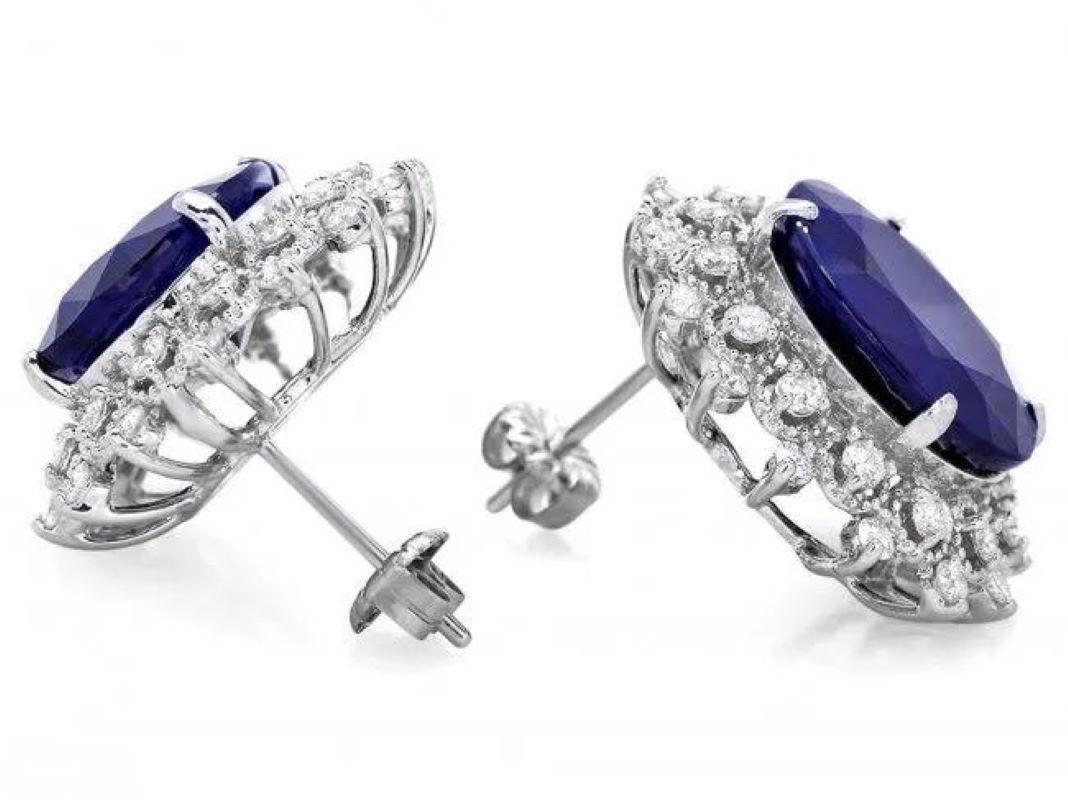 19.10 Carats Natural Sapphire and Diamond 14K Solid White Gold Earrings

Total Natural Oval Sapphires Weight: Approx. 17.90 Carats

Sapphire treatment: Diffusion

Total Natural Diamonds Weight: Approx. 1.20 Carats (color G-H / Clarity