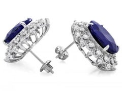 19.10 Carats Natural Sapphire and Diamond 14K Solid White Gold Earrings