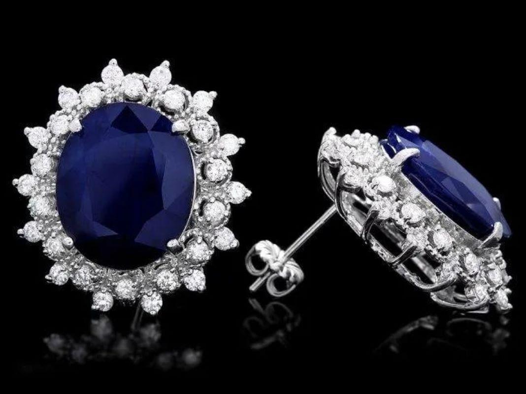 Mixed Cut 19.10 Carats Natural Sapphire and Diamond 14K Solid White Gold Earrings For Sale