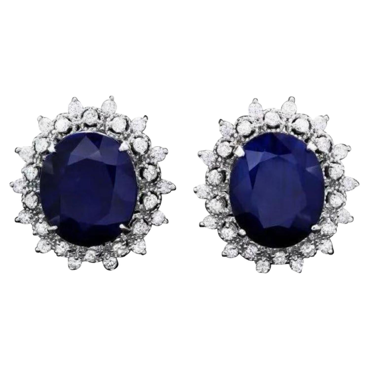 Orecchini in oro bianco massiccio 14K con zaffiro naturale e diamante da 19,10 carati