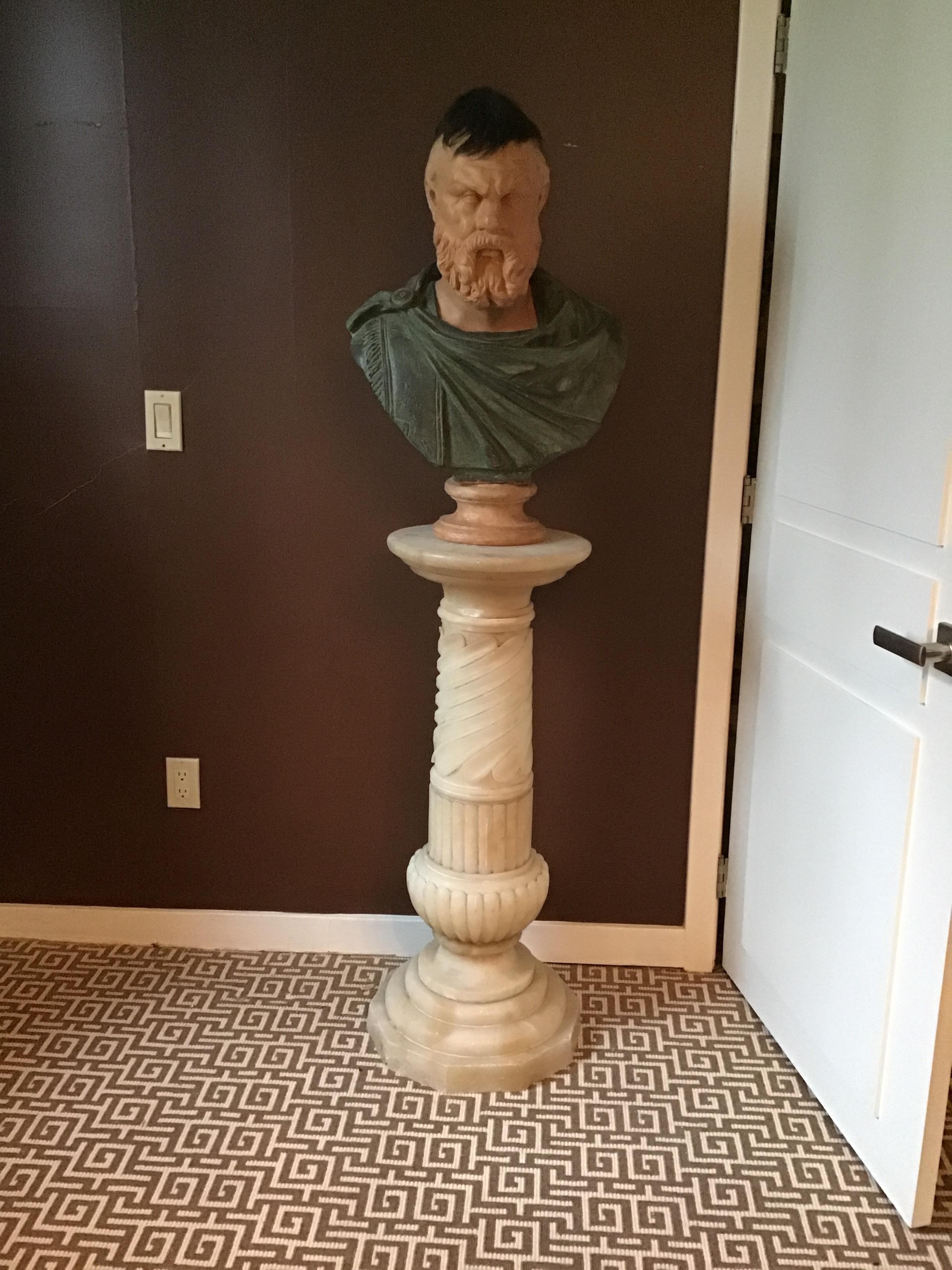 1910 Carved Alabaster Pedestal In Good Condition In Tarrytown, NY