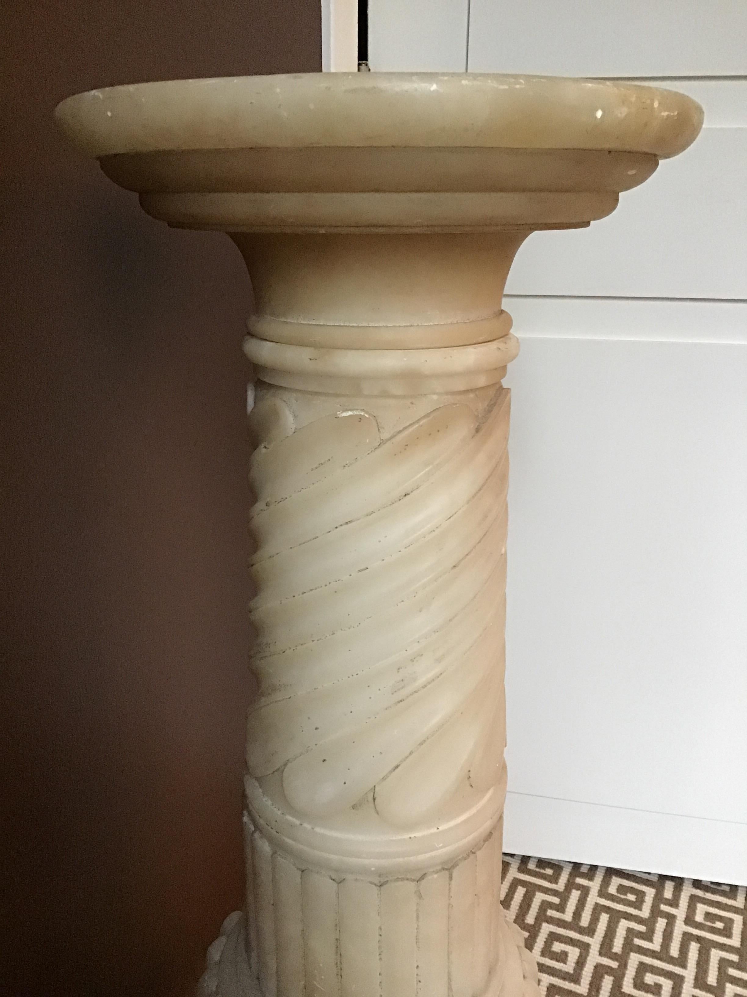 1910 Carved Alabaster Pedestal 2