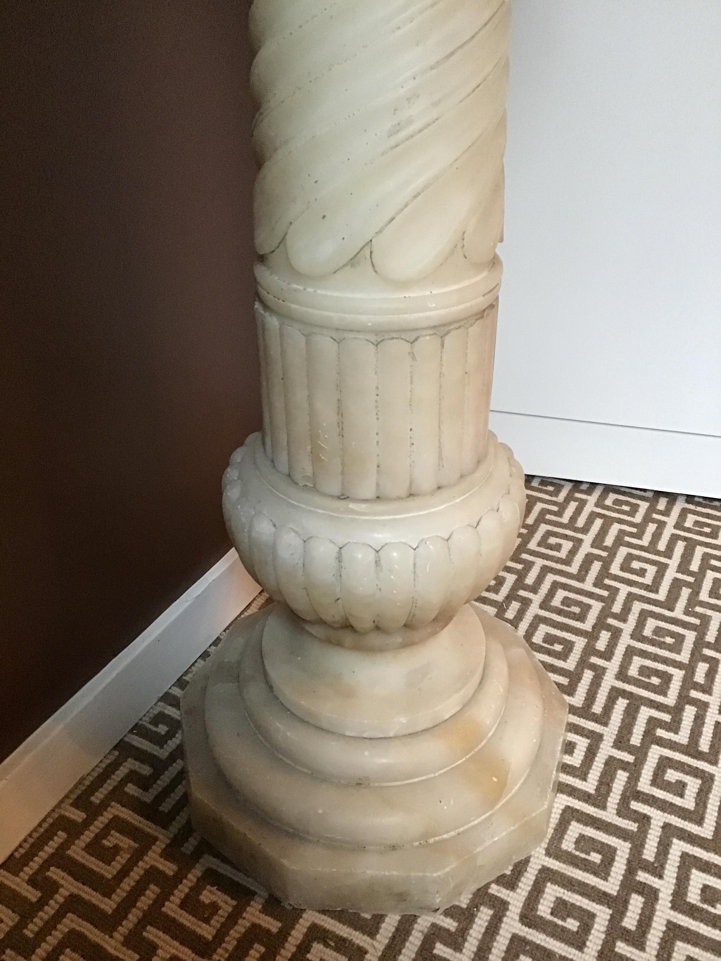 1910 Carved Alabaster Pedestal 4