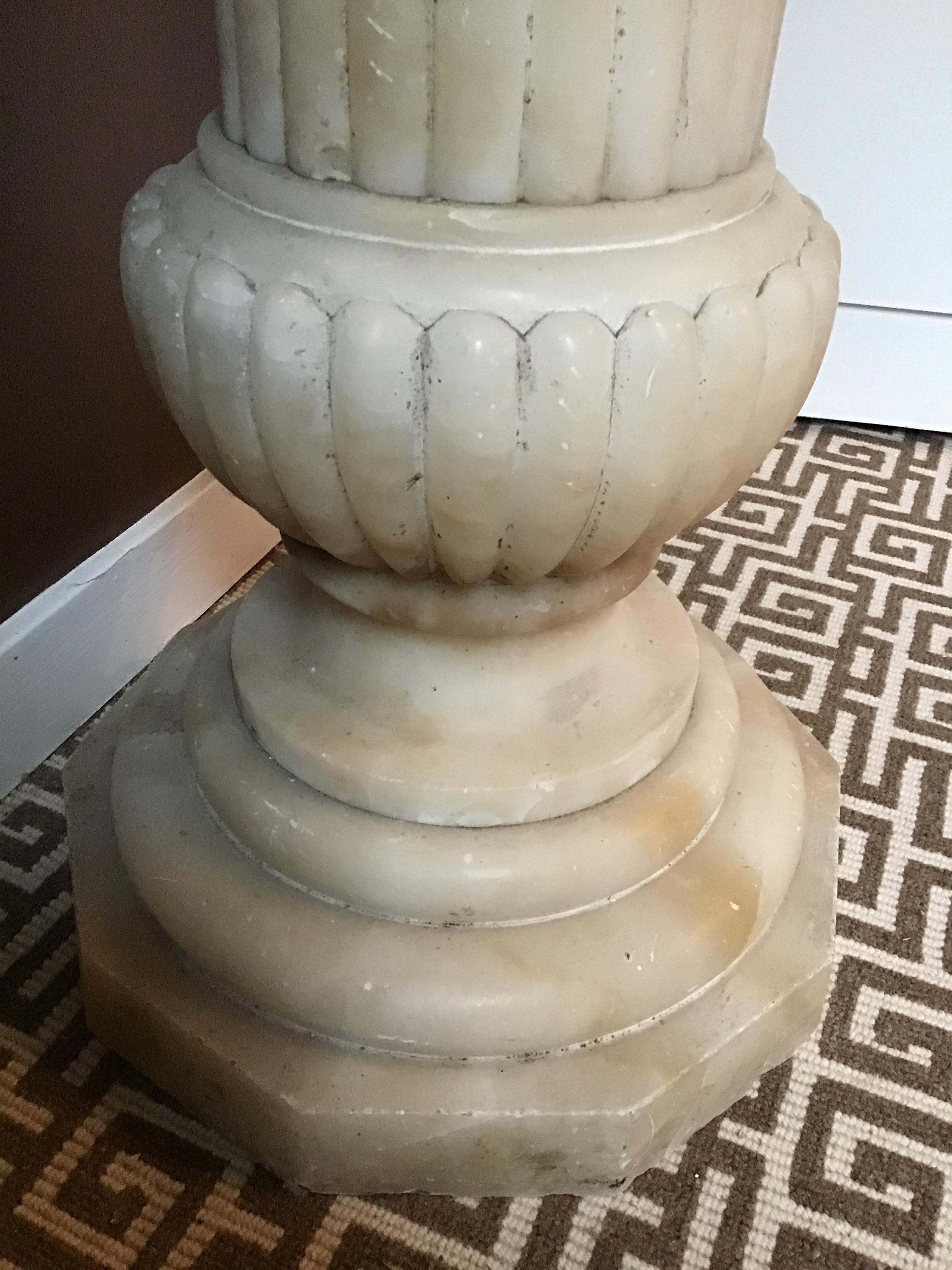 1910 Carved Alabaster Pedestal 5