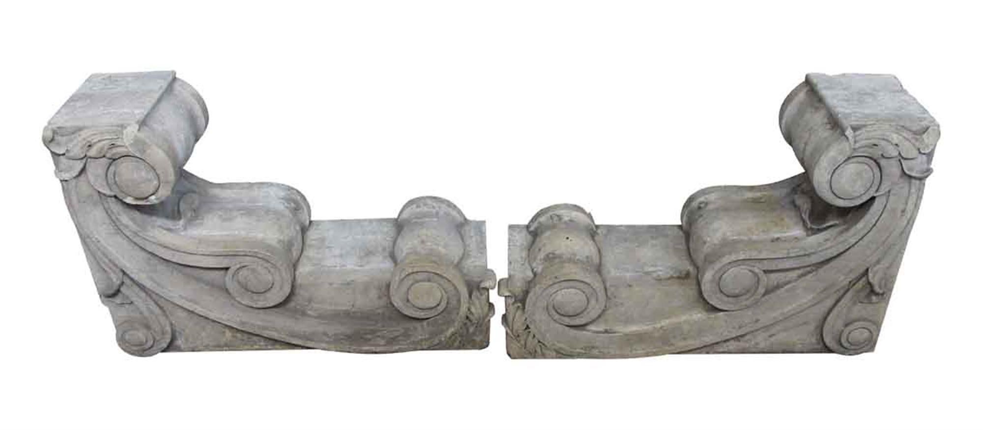 Unique pair of 1910 carved stone corbels. Priced as a pair. These can be seen at our 400 Gilligan St location in Scranton, PA.