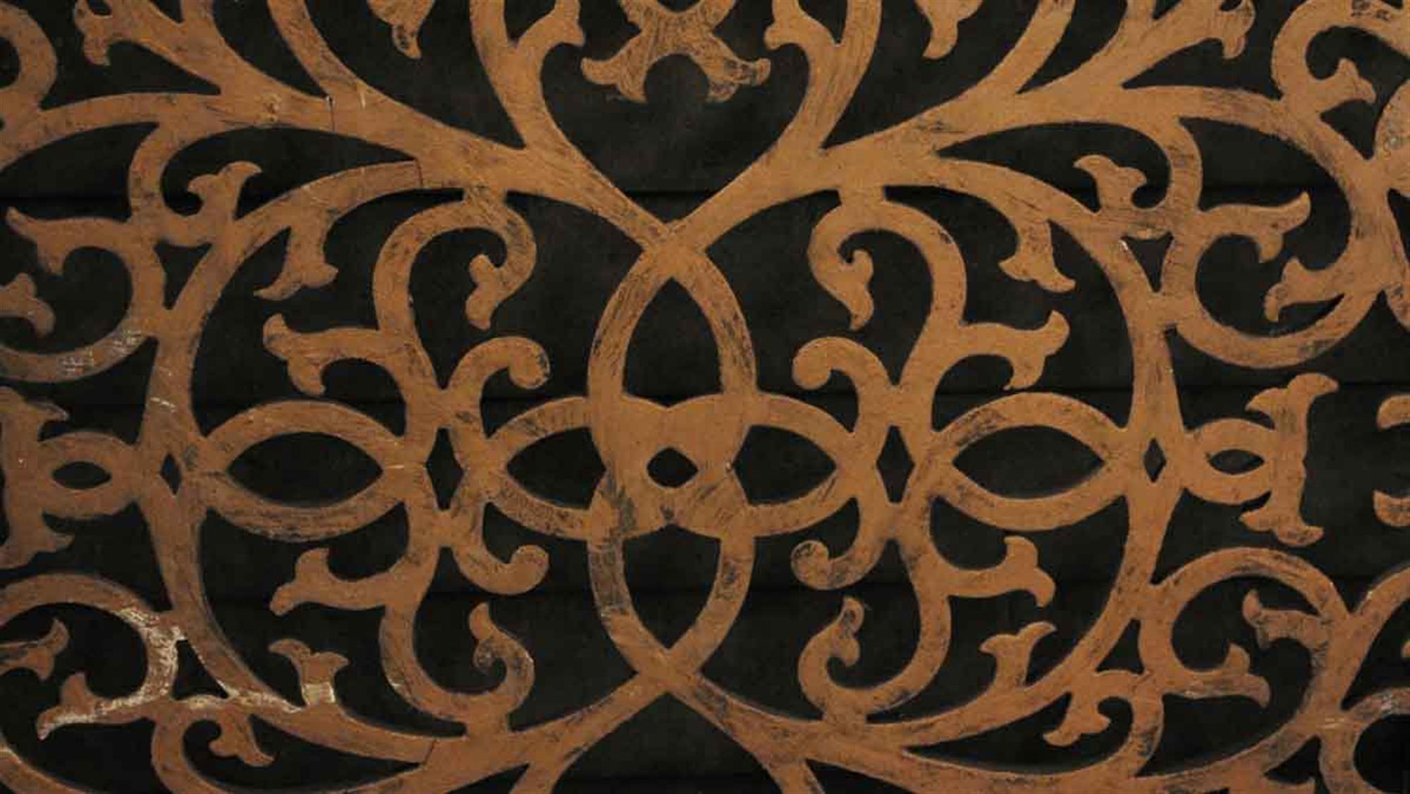 Decorative cast iron vent cover or floor grill from 1910. This can be seen at our 2420 Broadway location on the upper west side in Manhattan.