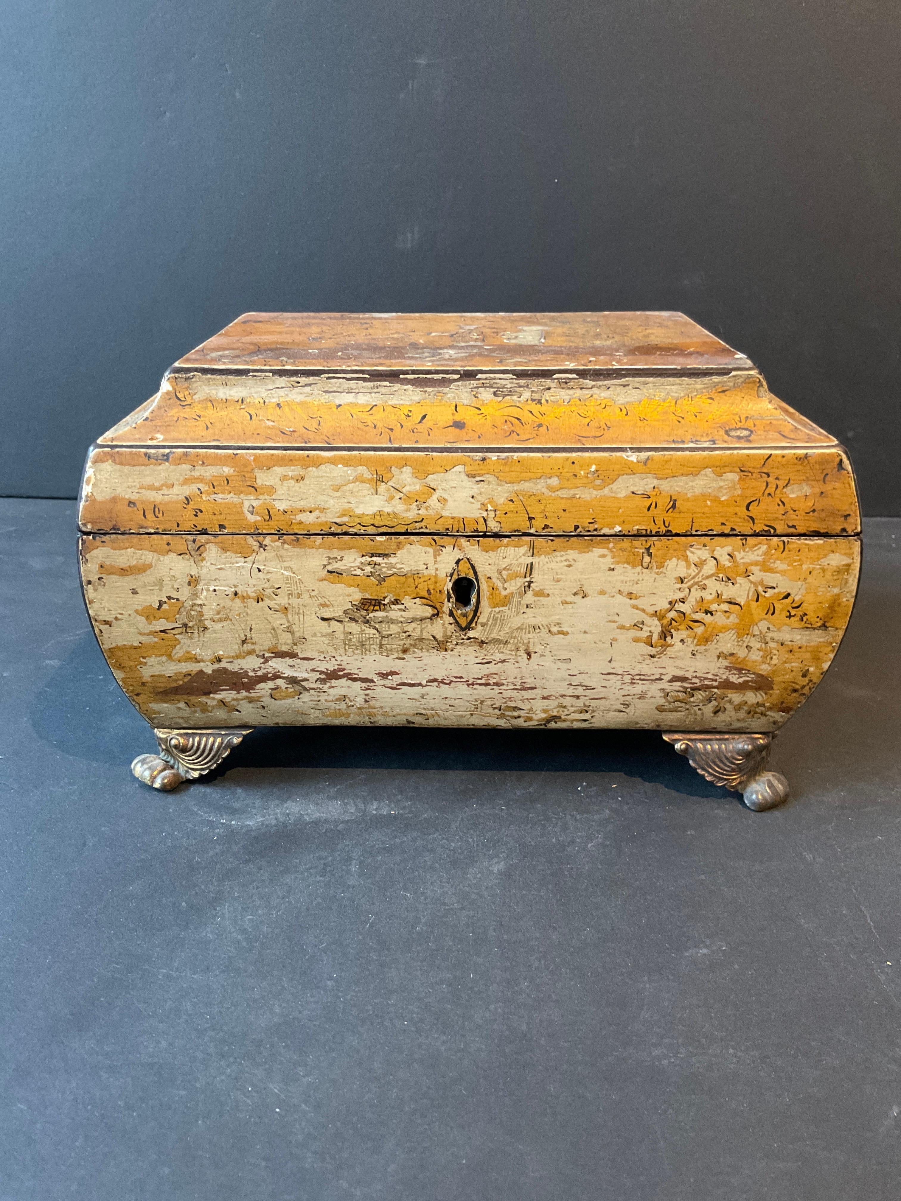 Hand painted distressed Chinoiserie box.